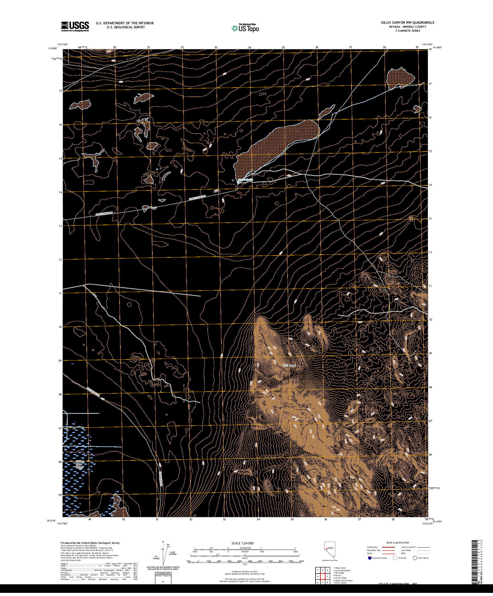 US TOPO 7.5-MINUTE MAP FOR GILLIS CANYON NW, NV