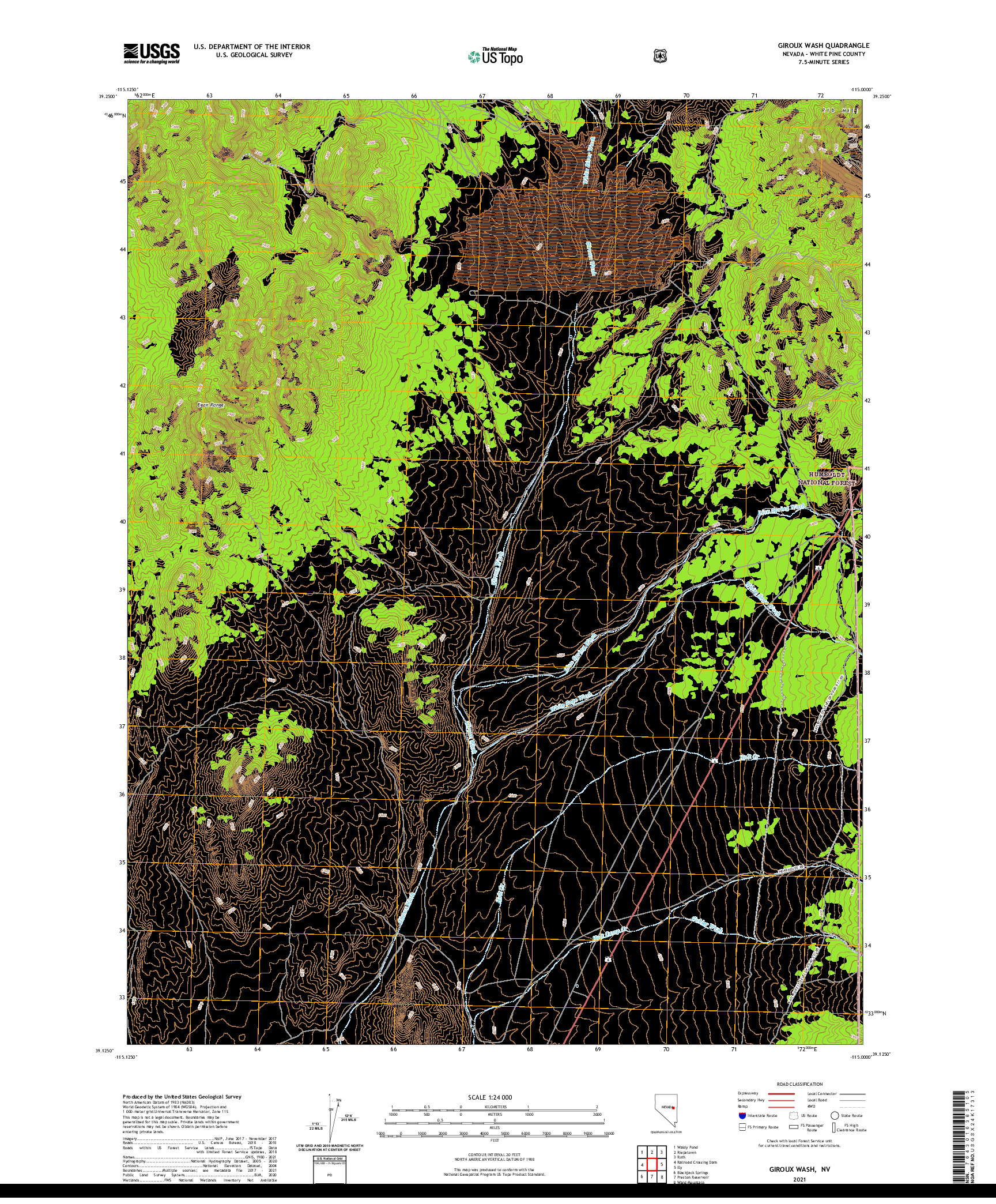 US TOPO 7.5-MINUTE MAP FOR GIROUX WASH, NV