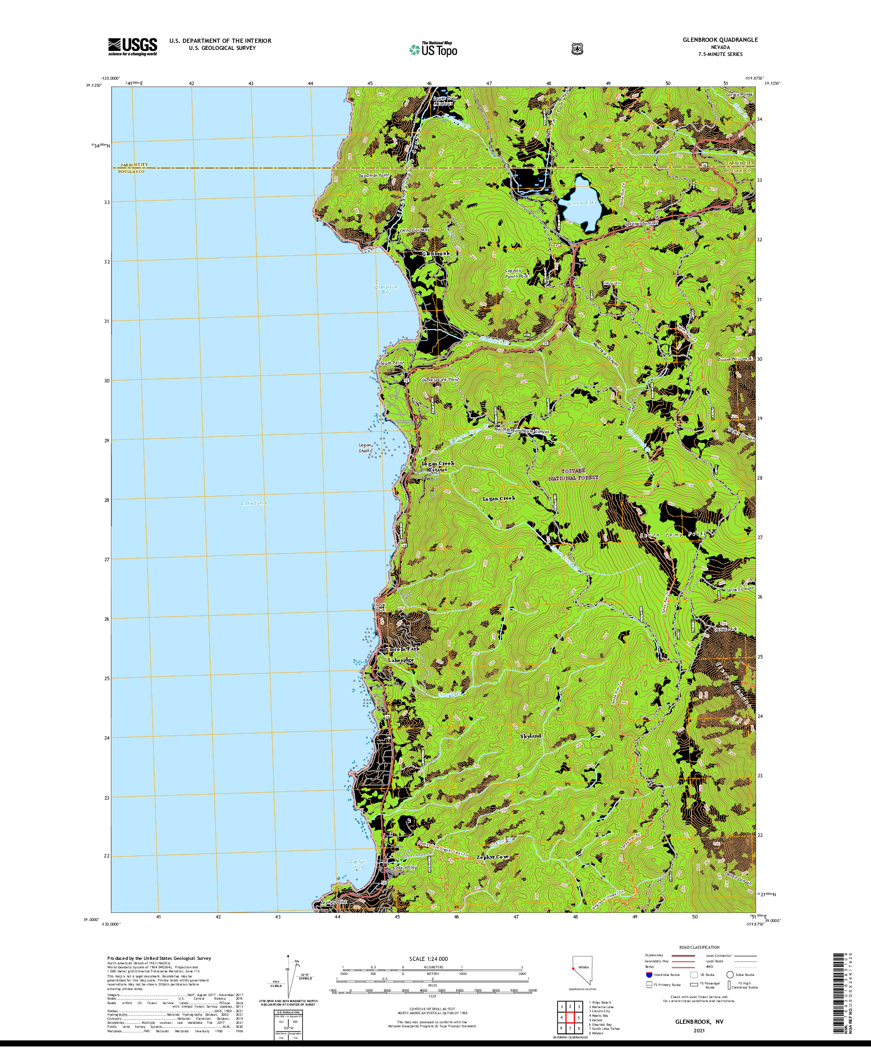 US TOPO 7.5-MINUTE MAP FOR GLENBROOK, NV