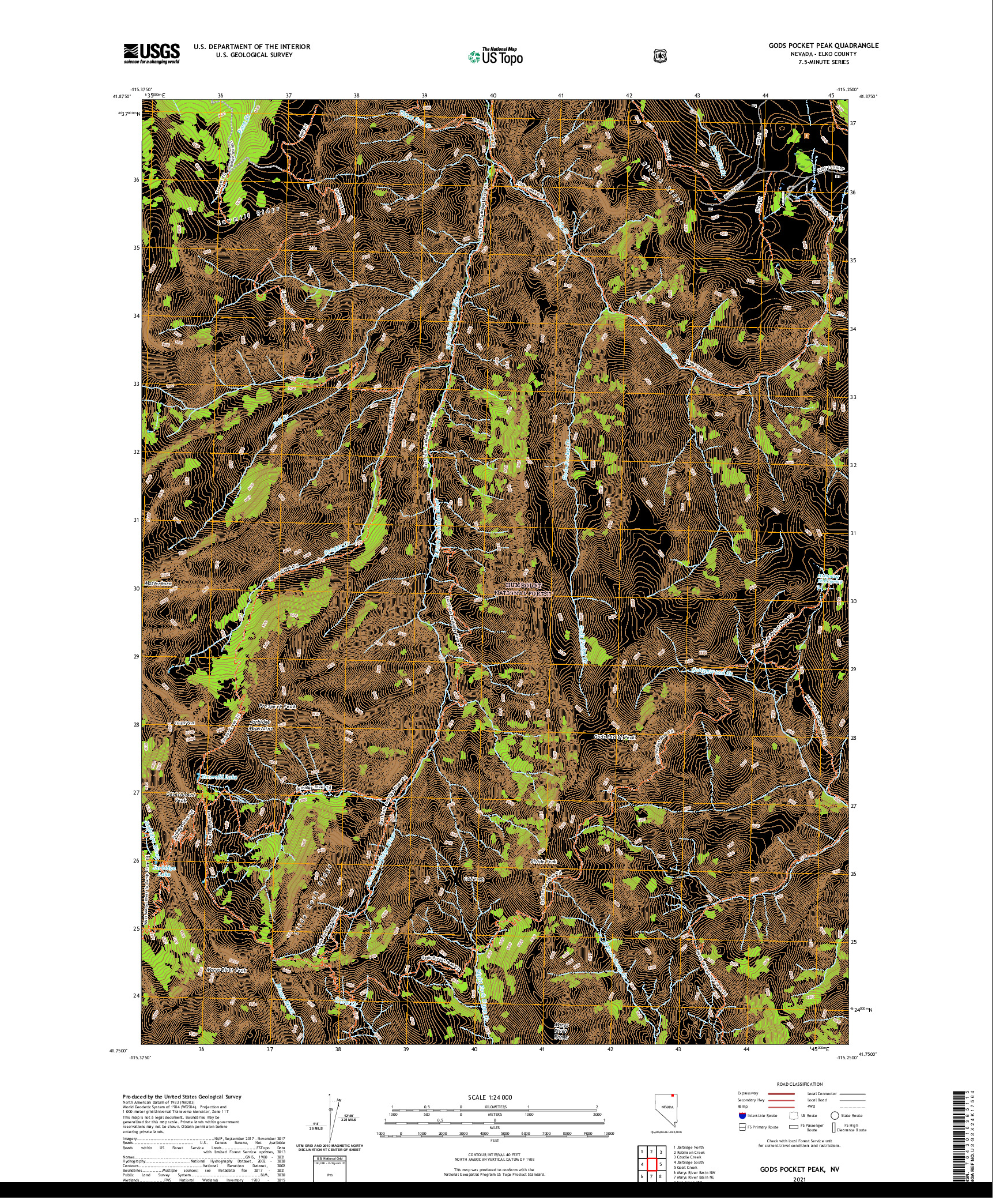 US TOPO 7.5-MINUTE MAP FOR GODS POCKET PEAK, NV