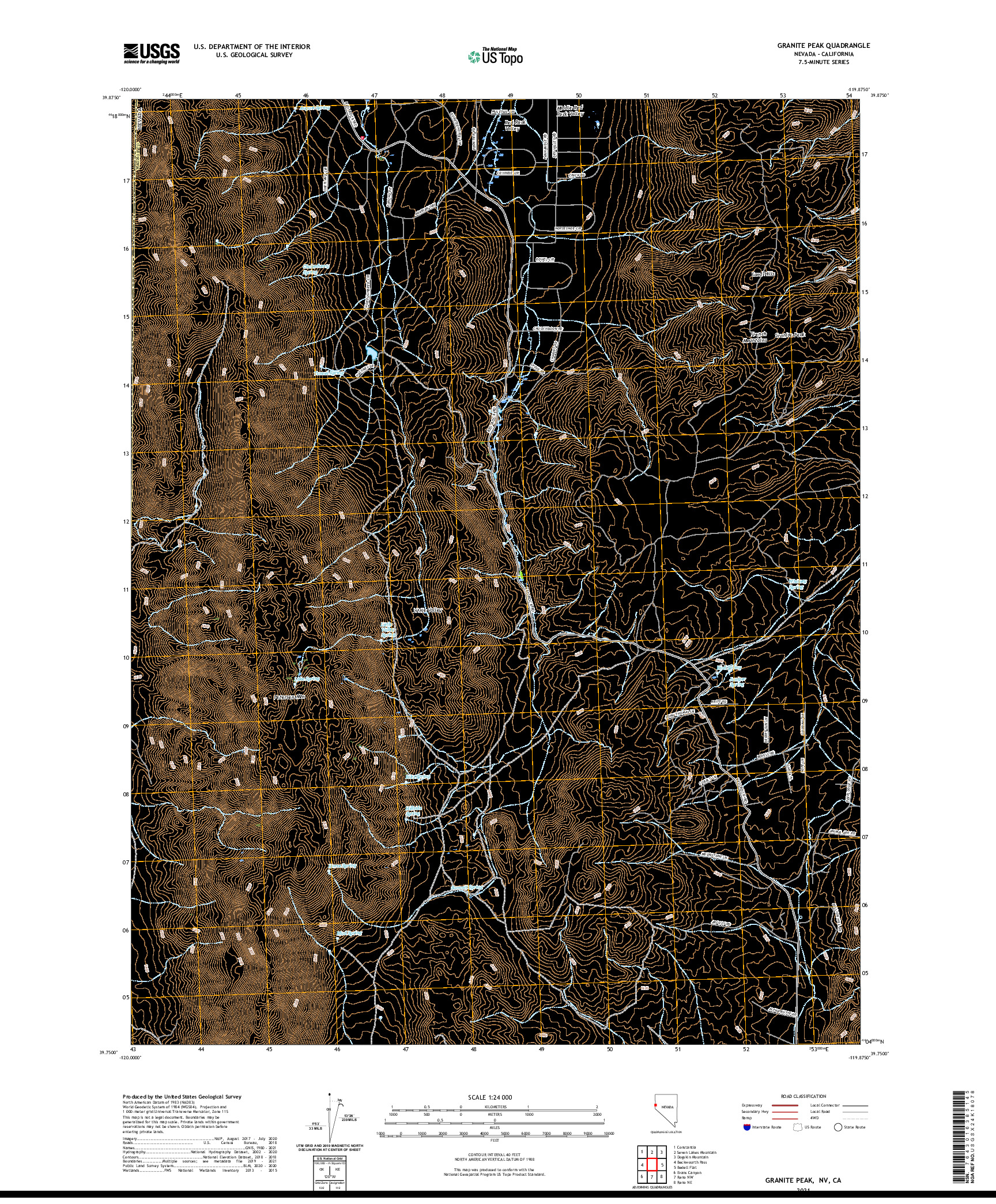 US TOPO 7.5-MINUTE MAP FOR GRANITE PEAK, NV,CA