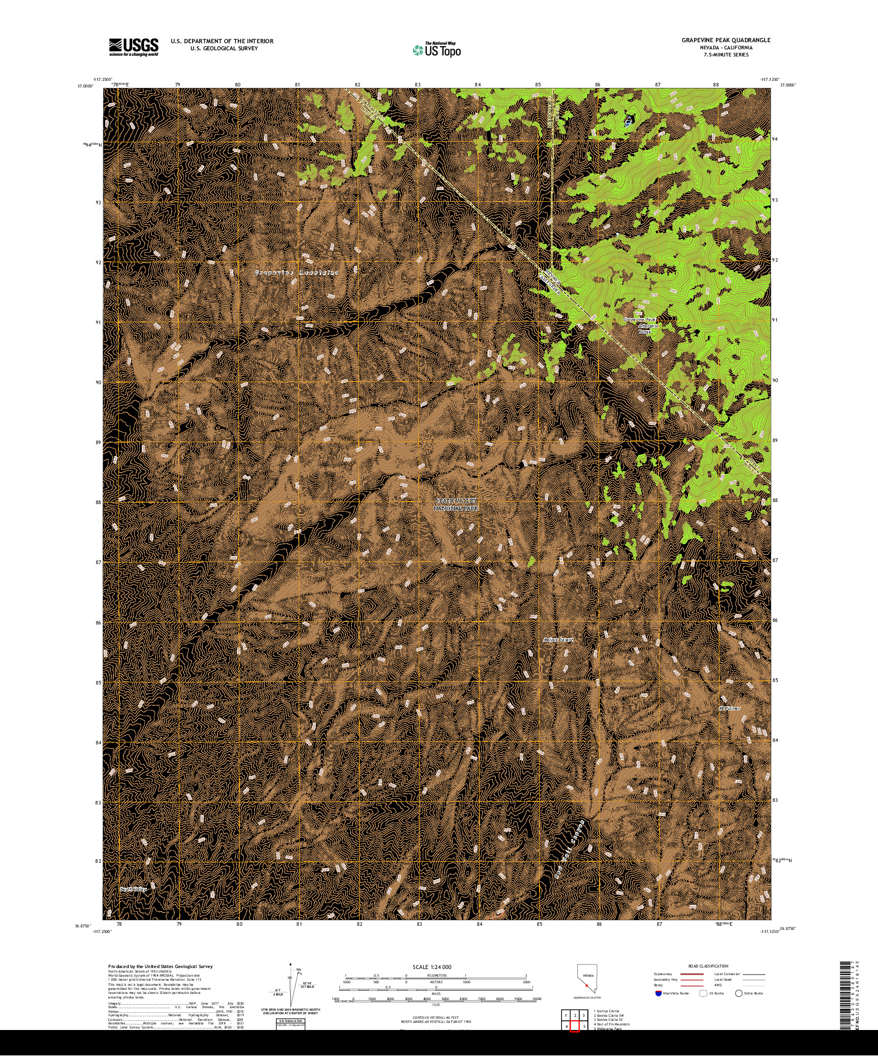 US TOPO 7.5-MINUTE MAP FOR GRAPEVINE PEAK, NV,CA