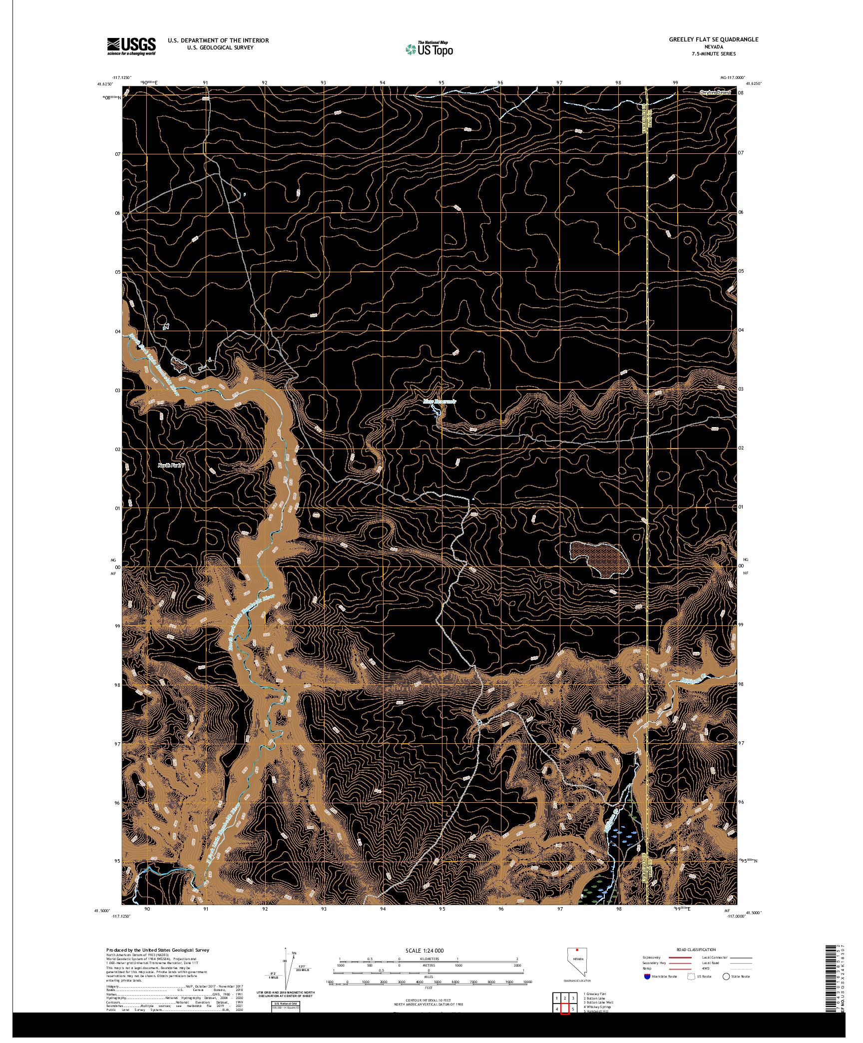 US TOPO 7.5-MINUTE MAP FOR GREELEY FLAT SE, NV
