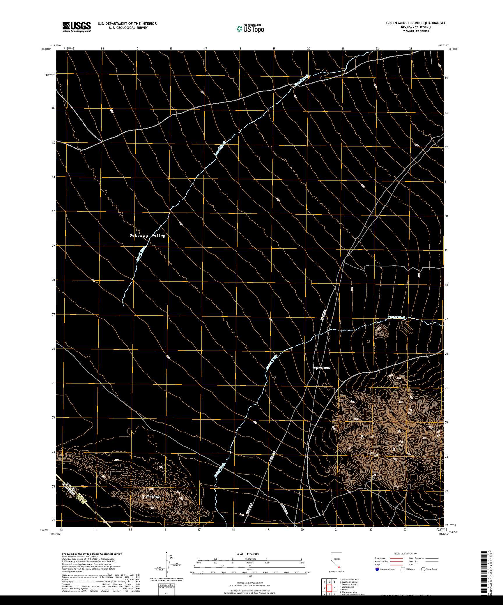 US TOPO 7.5-MINUTE MAP FOR GREEN MONSTER MINE, NV,CA