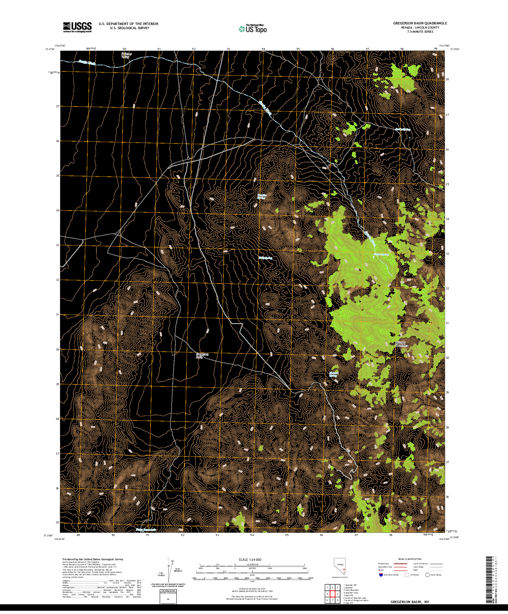 US TOPO 7.5-MINUTE MAP FOR GREGERSON BASIN, NV