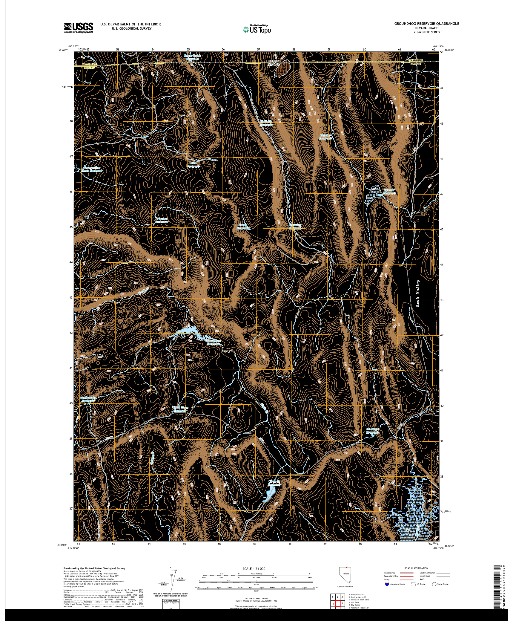 US TOPO 7.5-MINUTE MAP FOR GROUNDHOG RESERVOIR, NV,ID