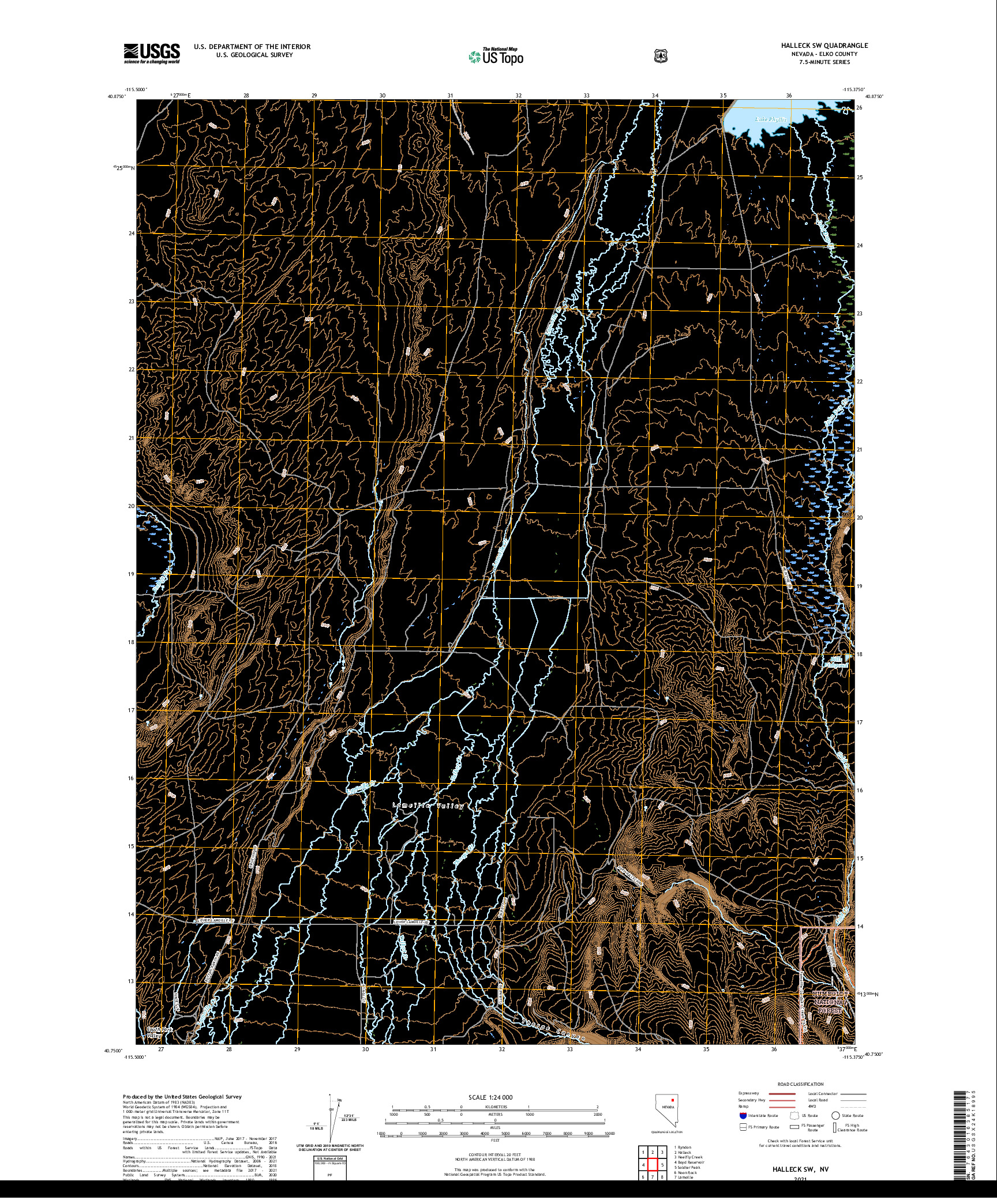 US TOPO 7.5-MINUTE MAP FOR HALLECK SW, NV