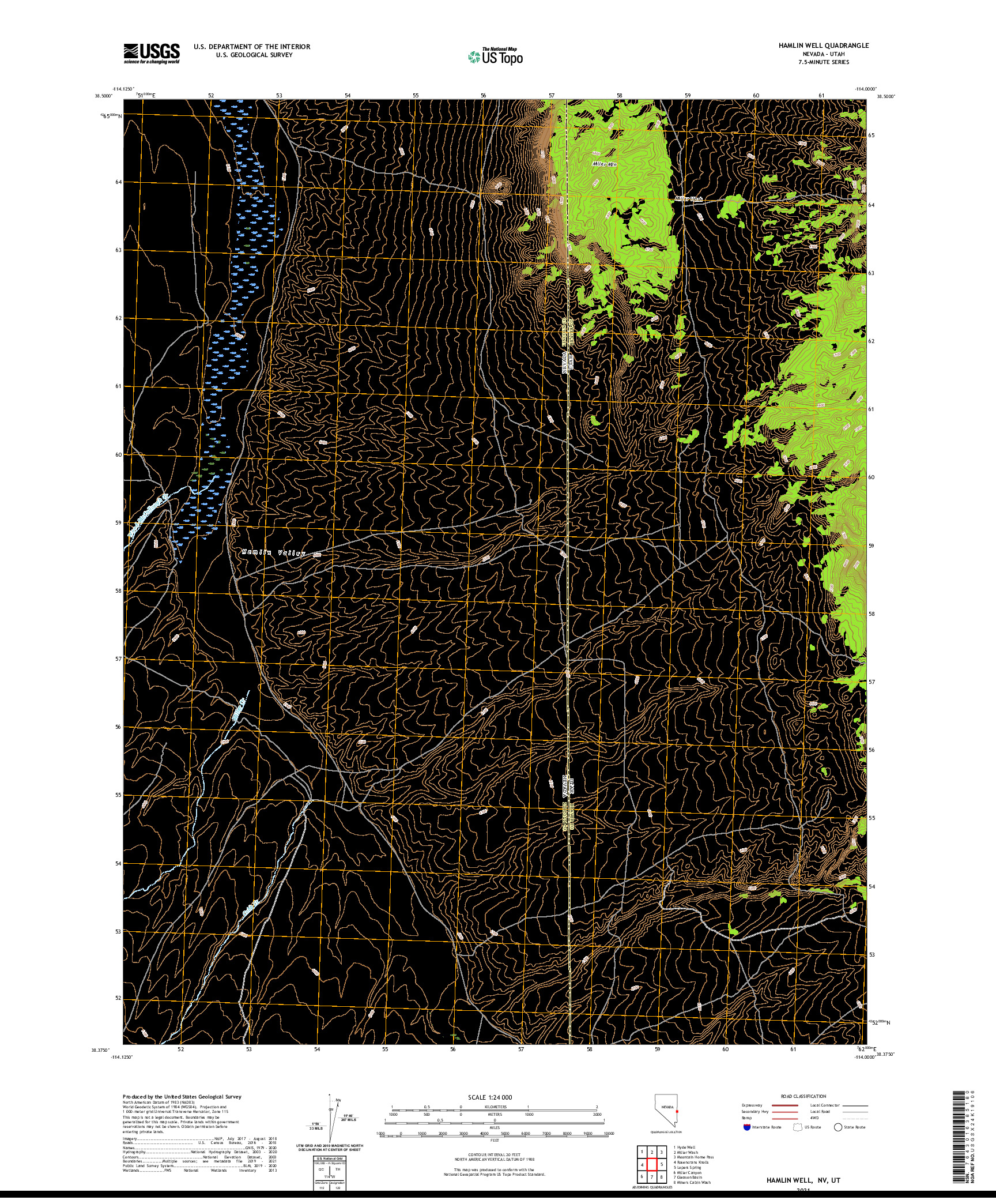 US TOPO 7.5-MINUTE MAP FOR HAMLIN WELL, NV,UT