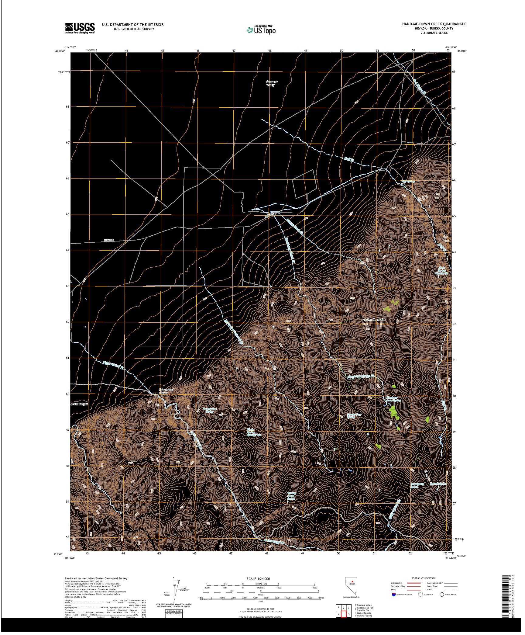 US TOPO 7.5-MINUTE MAP FOR HAND-ME-DOWN CREEK, NV