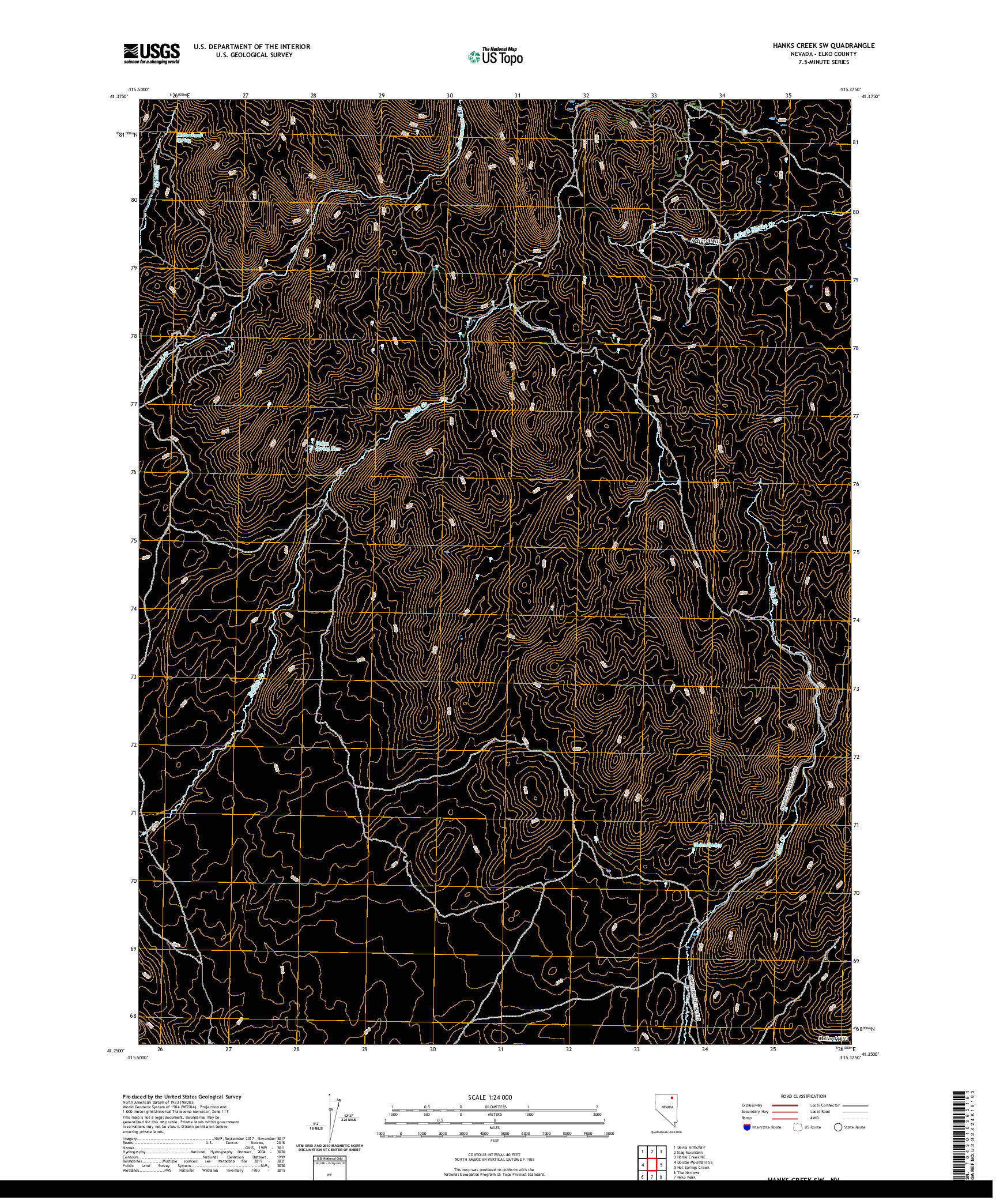 US TOPO 7.5-MINUTE MAP FOR HANKS CREEK SW, NV