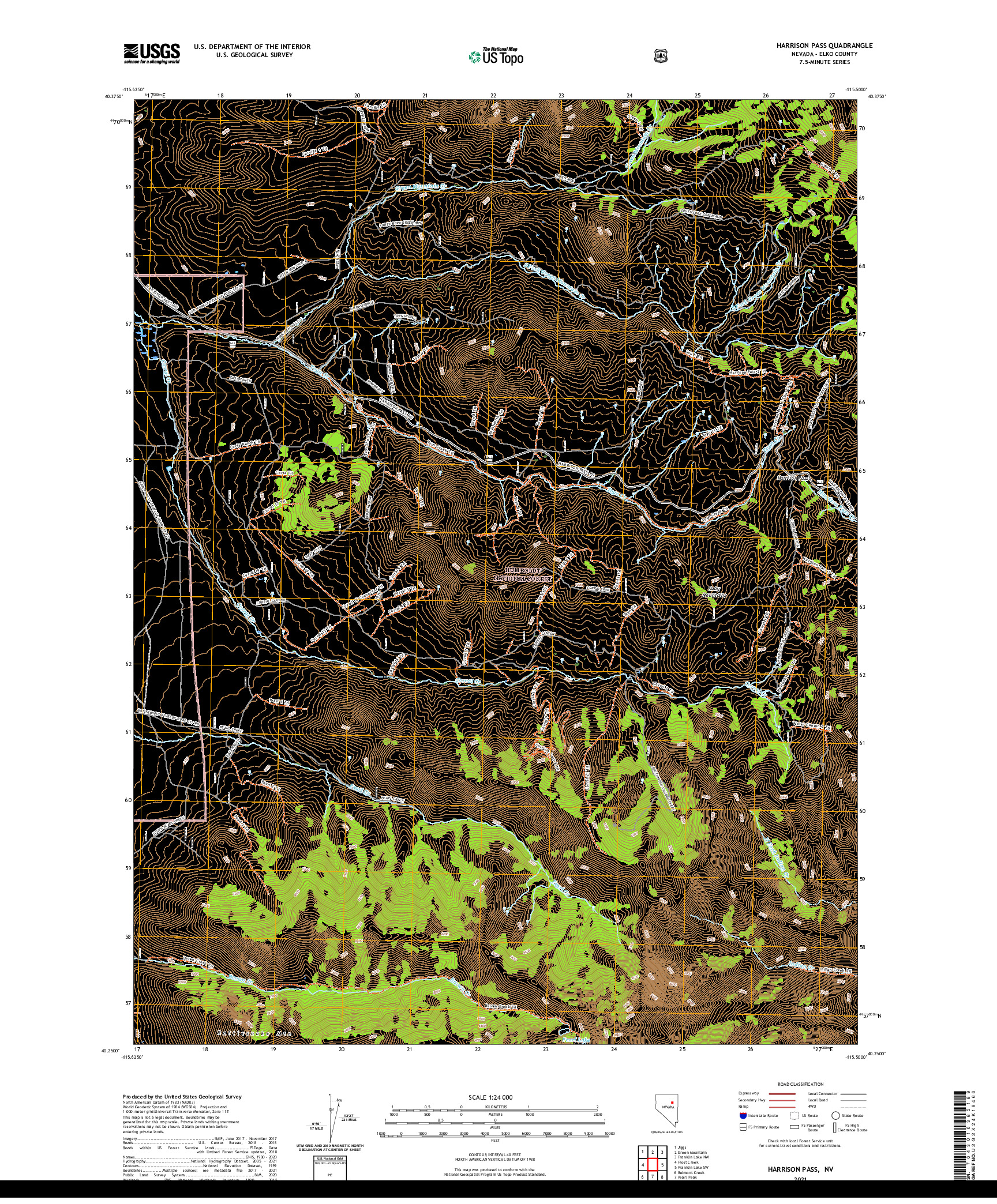 US TOPO 7.5-MINUTE MAP FOR HARRISON PASS, NV