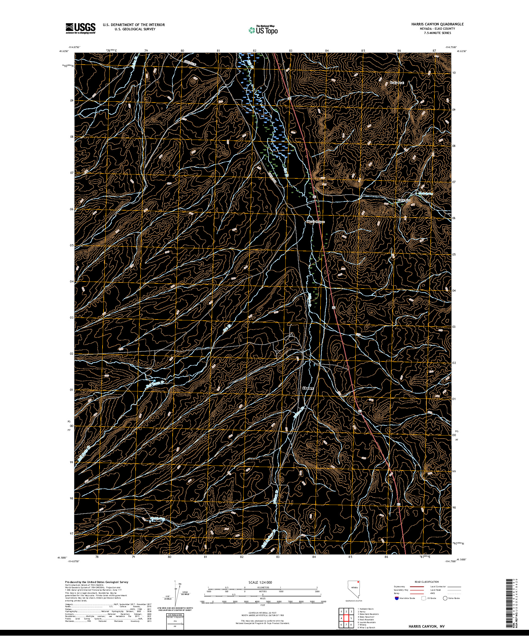 US TOPO 7.5-MINUTE MAP FOR HARRIS CANYON, NV