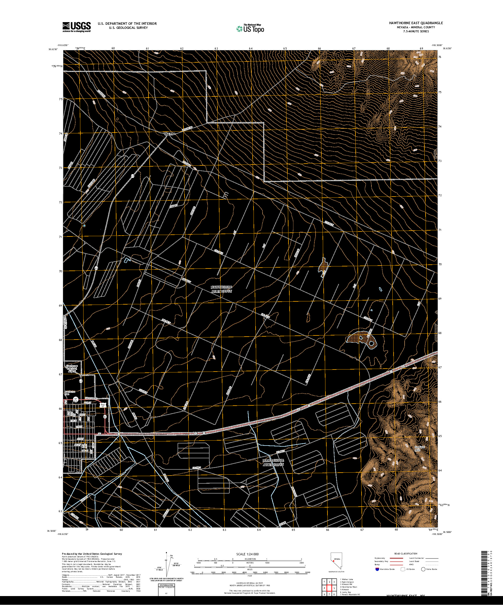 US TOPO 7.5-MINUTE MAP FOR HAWTHORNE EAST, NV