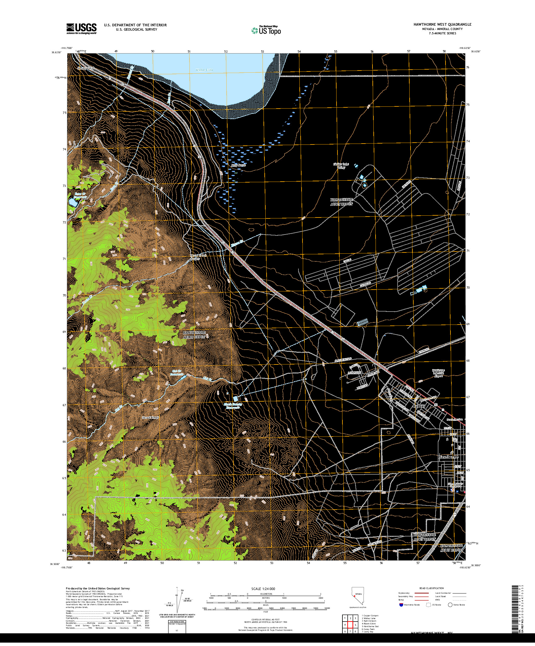 US TOPO 7.5-MINUTE MAP FOR HAWTHORNE WEST, NV