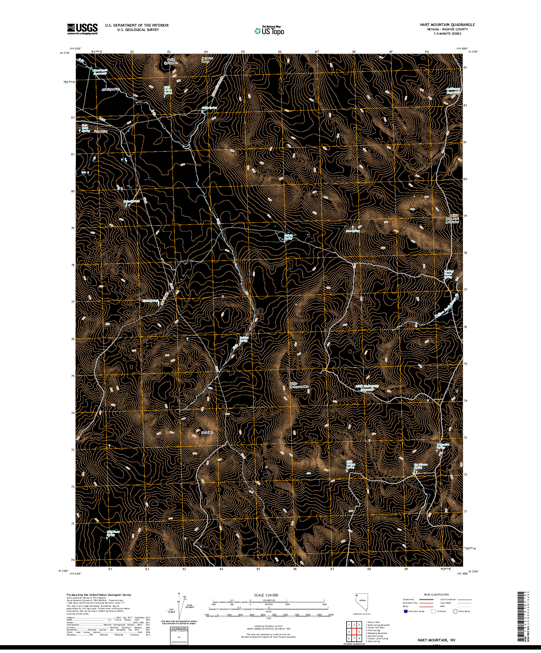 US TOPO 7.5-MINUTE MAP FOR HART MOUNTAIN, NV