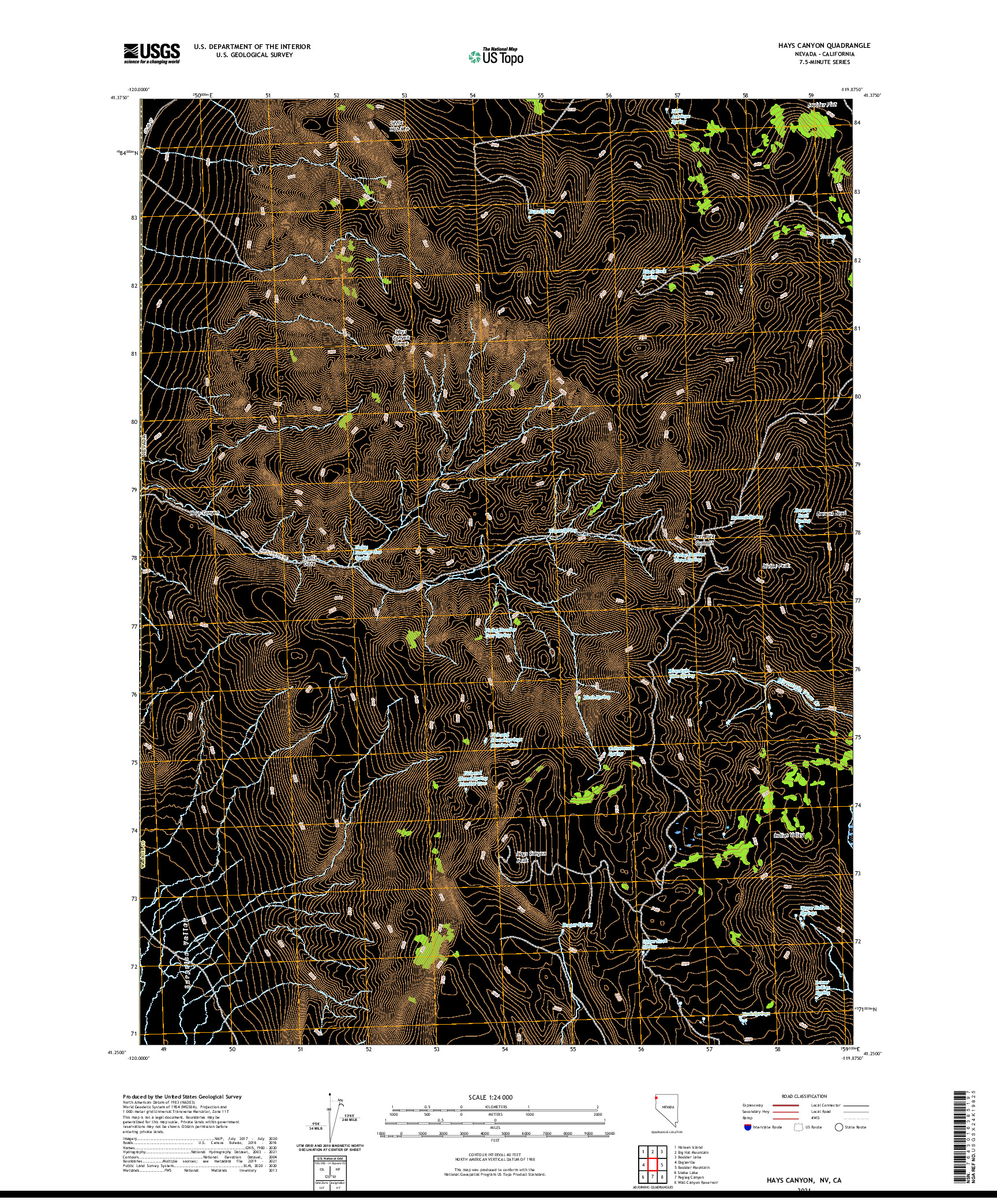 US TOPO 7.5-MINUTE MAP FOR HAYS CANYON, NV,CA