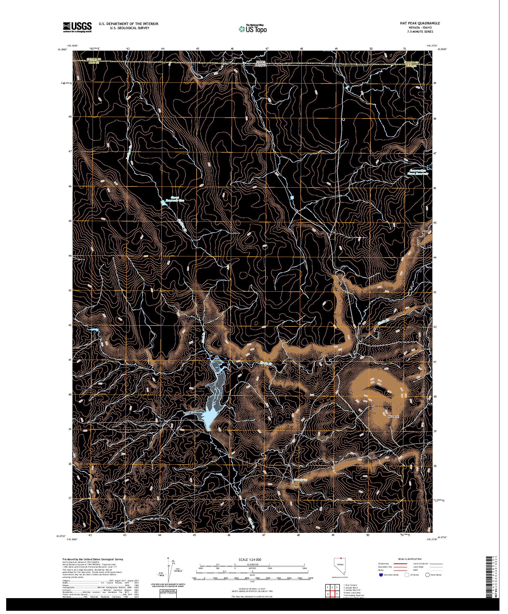 US TOPO 7.5-MINUTE MAP FOR HAT PEAK, NV,ID