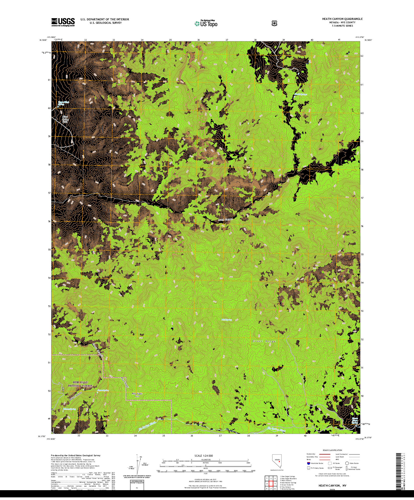 US TOPO 7.5-MINUTE MAP FOR HEATH CANYON, NV