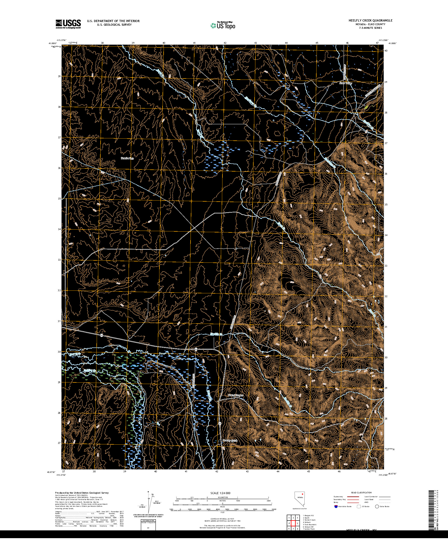 US TOPO 7.5-MINUTE MAP FOR HEELFLY CREEK, NV