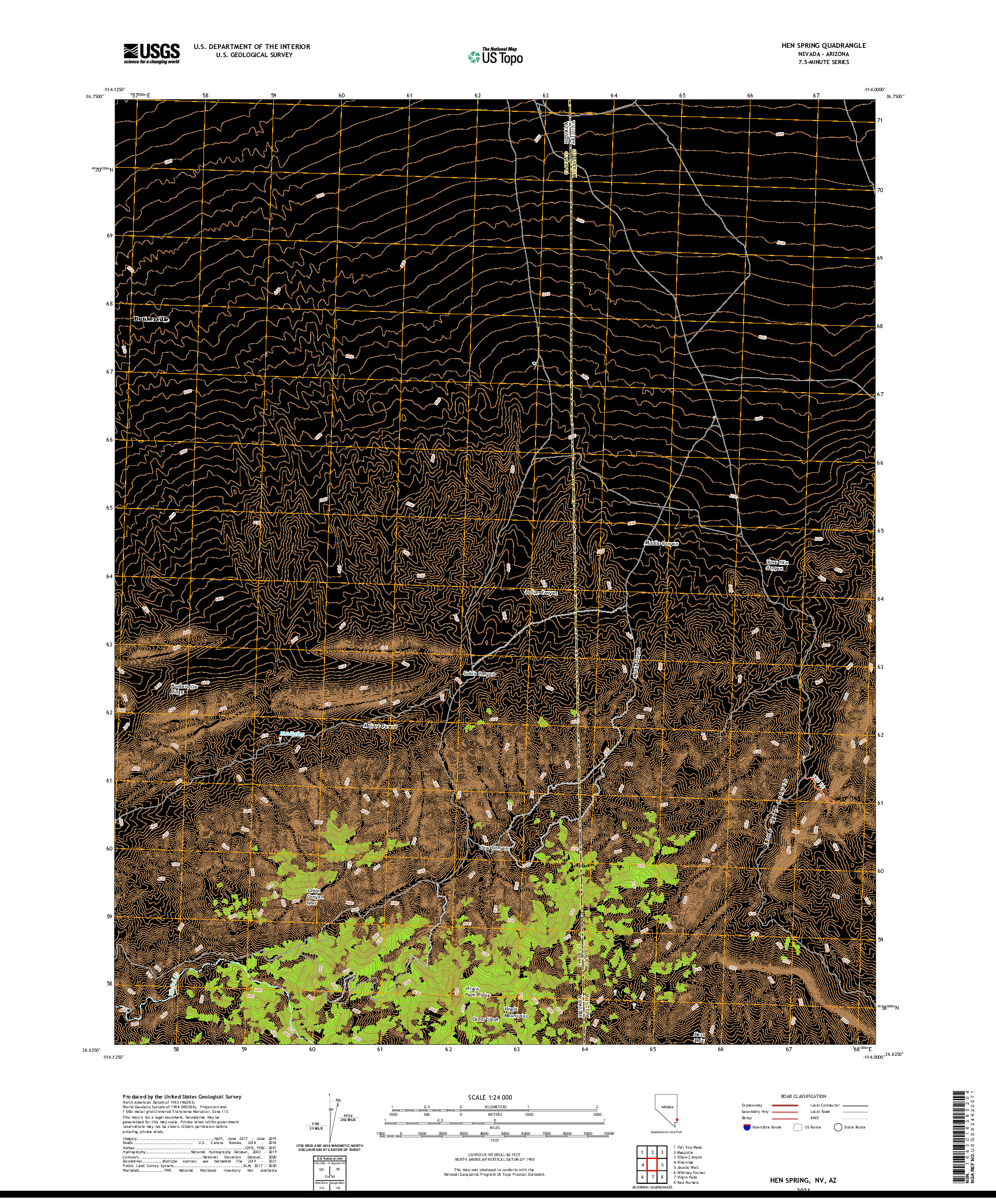 US TOPO 7.5-MINUTE MAP FOR HEN SPRING, NV,AZ