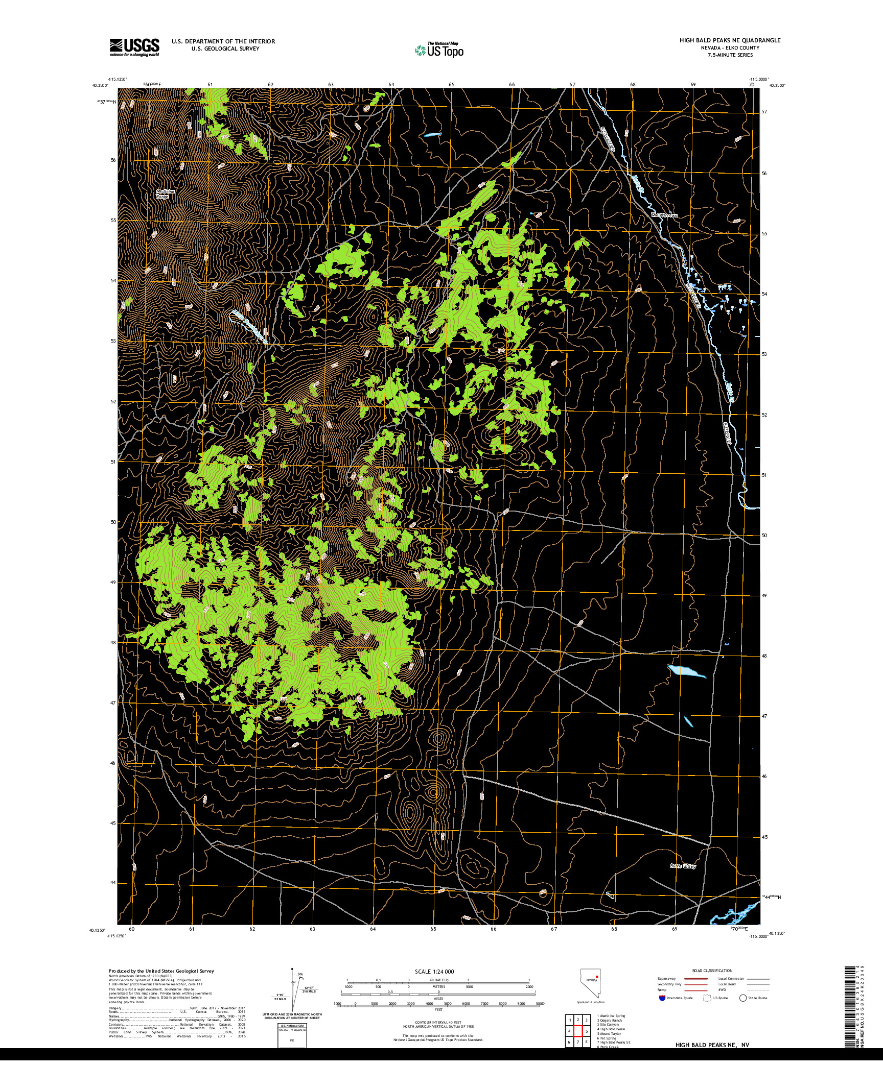 US TOPO 7.5-MINUTE MAP FOR HIGH BALD PEAKS NE, NV