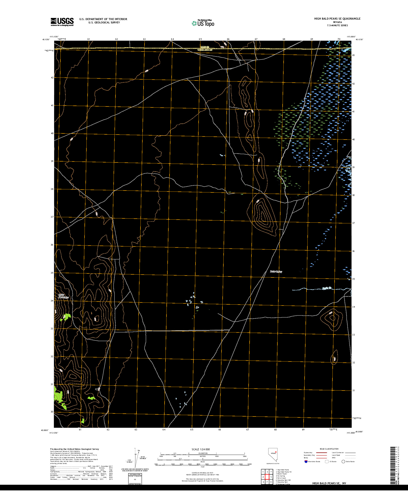 US TOPO 7.5-MINUTE MAP FOR HIGH BALD PEAKS SE, NV