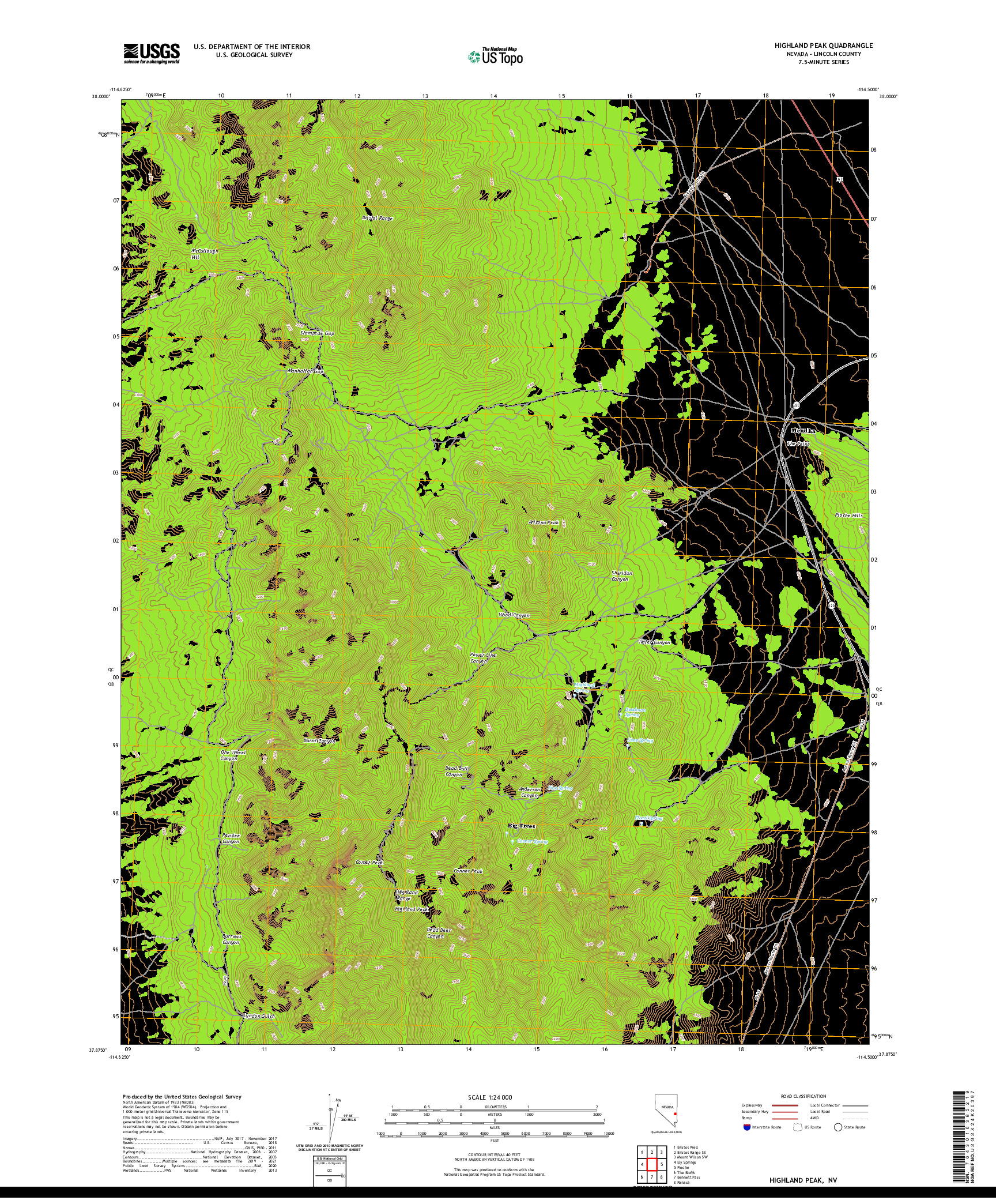 US TOPO 7.5-MINUTE MAP FOR HIGHLAND PEAK, NV