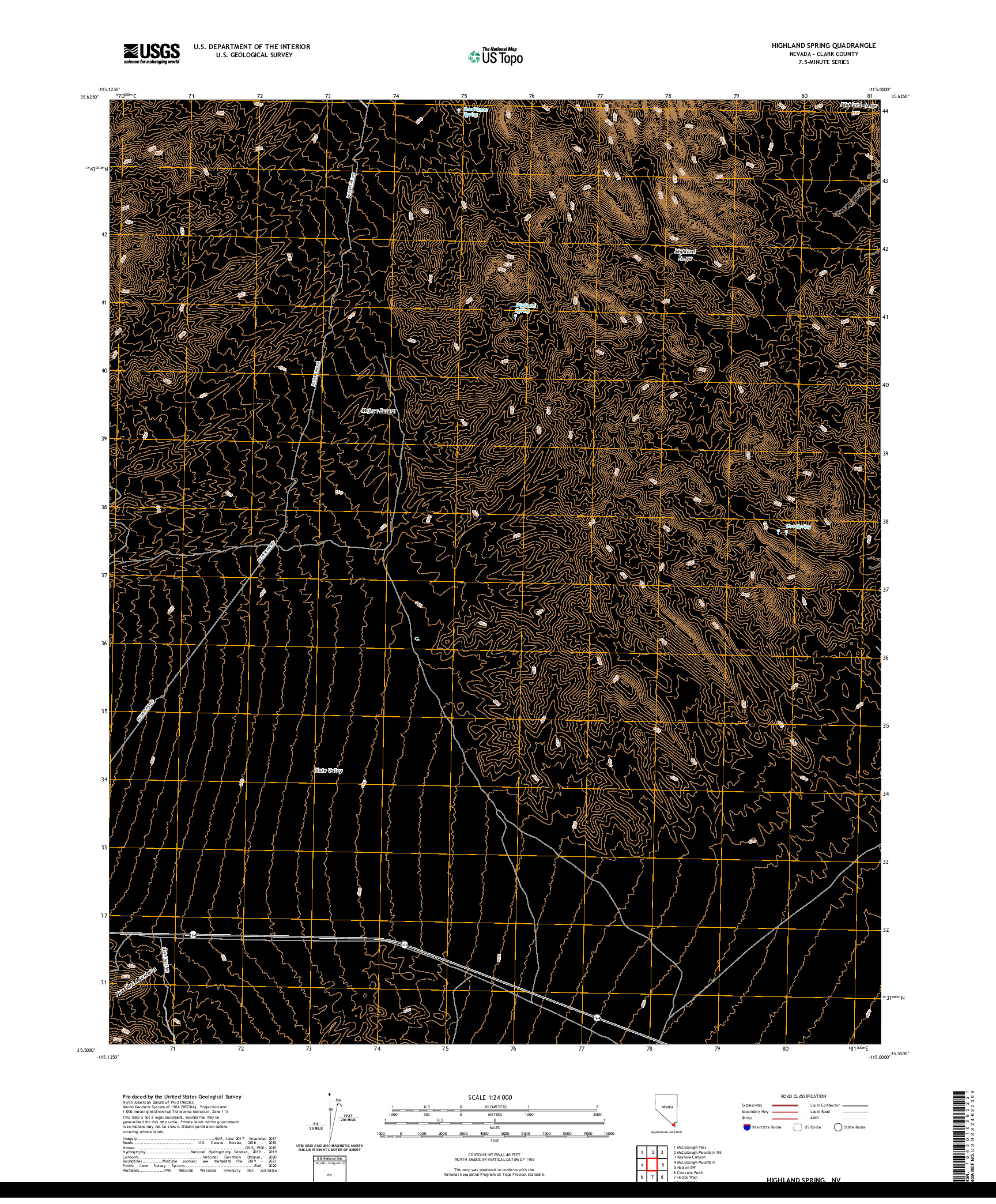 US TOPO 7.5-MINUTE MAP FOR HIGHLAND SPRING, NV