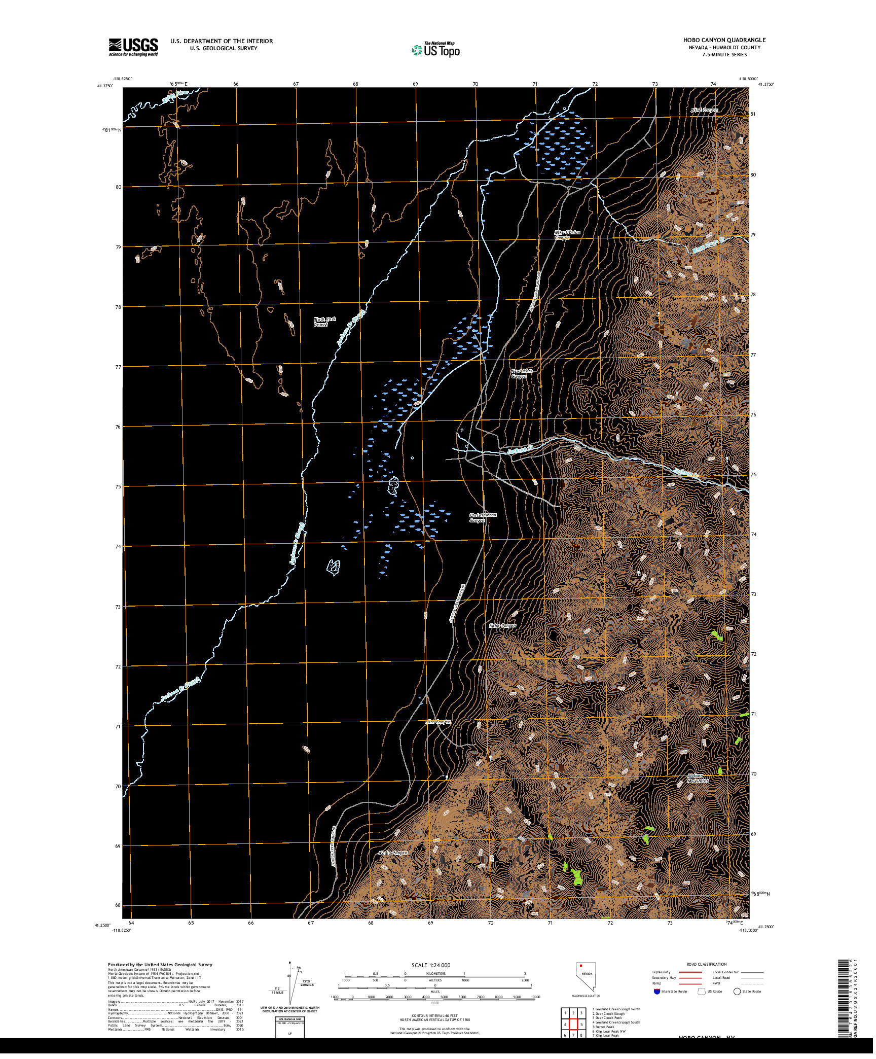 US TOPO 7.5-MINUTE MAP FOR HOBO CANYON, NV