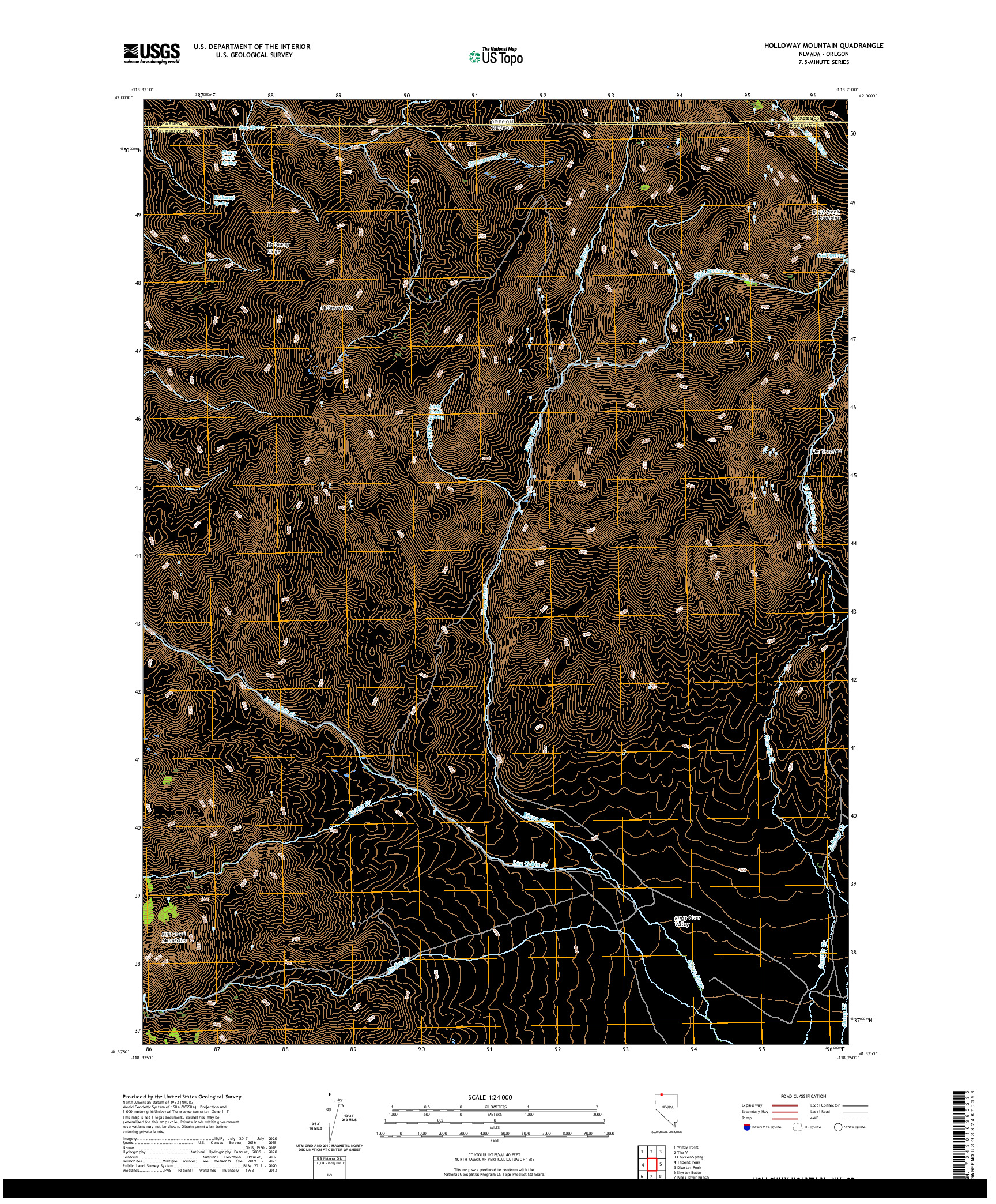 US TOPO 7.5-MINUTE MAP FOR HOLLOWAY MOUNTAIN, NV,OR