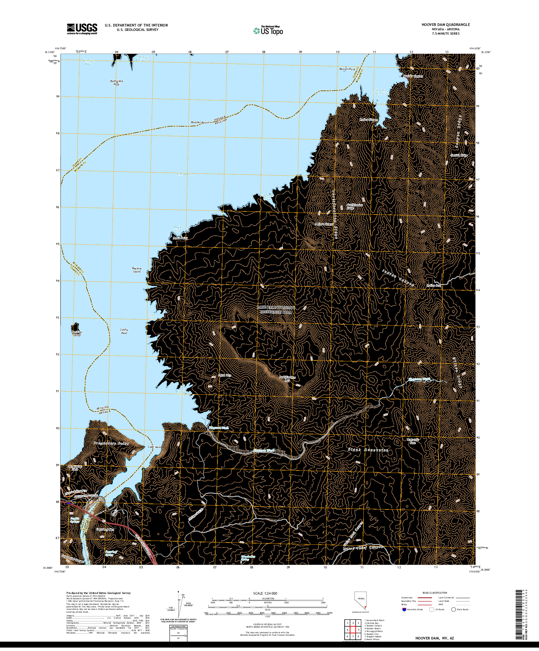 US TOPO 7.5-MINUTE MAP FOR HOOVER DAM, NV,AZ