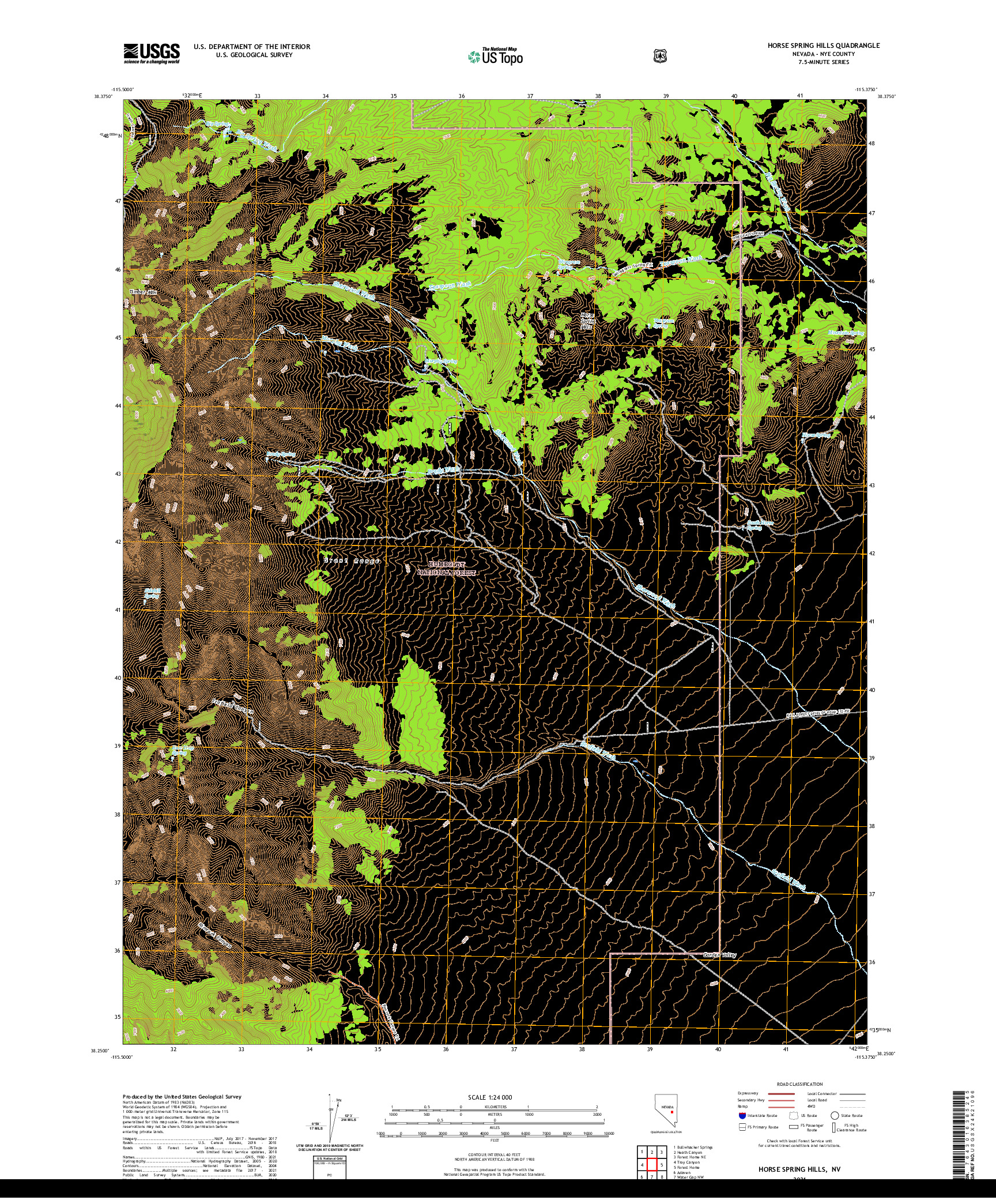 US TOPO 7.5-MINUTE MAP FOR HORSE SPRING HILLS, NV