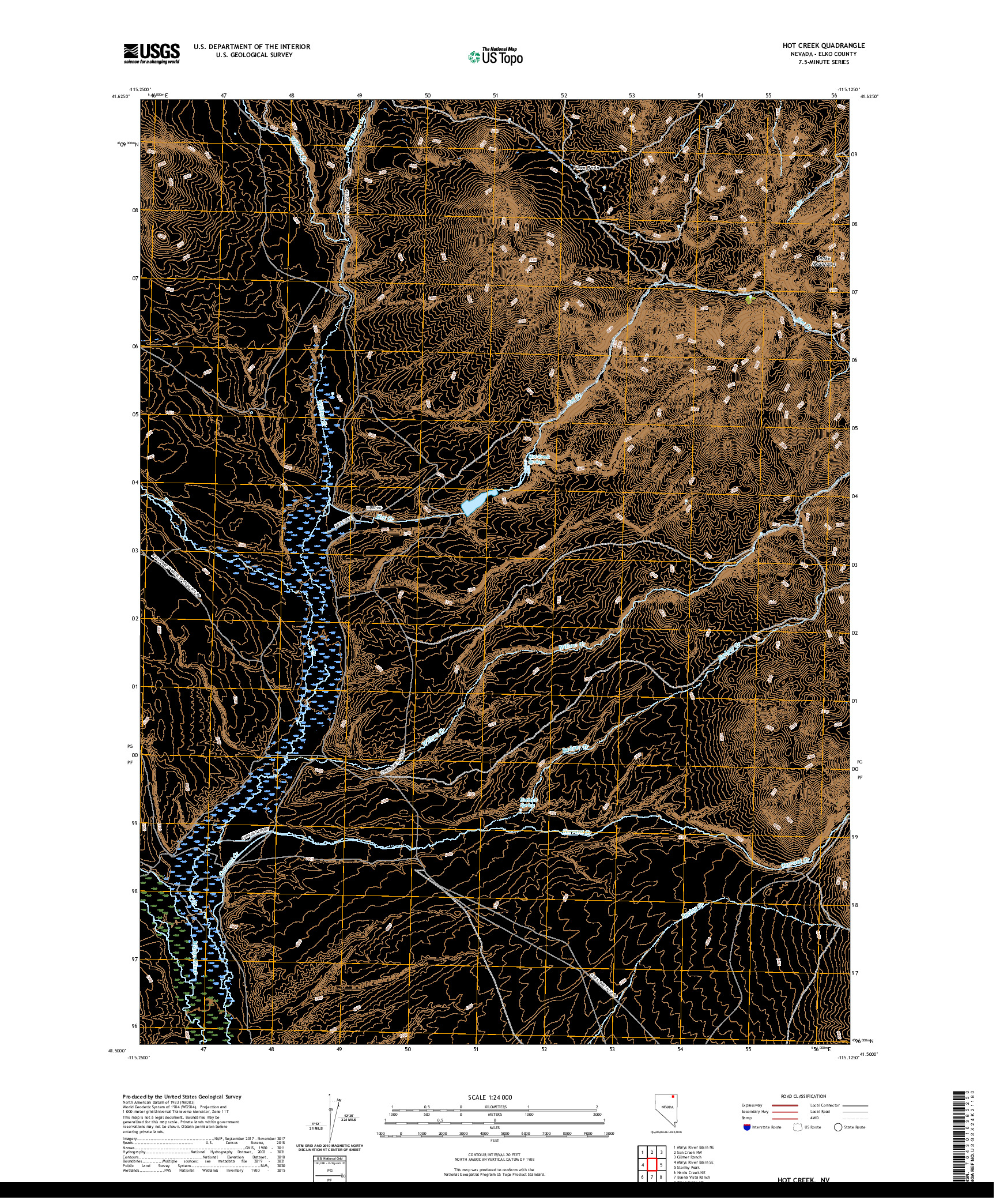 US TOPO 7.5-MINUTE MAP FOR HOT CREEK, NV