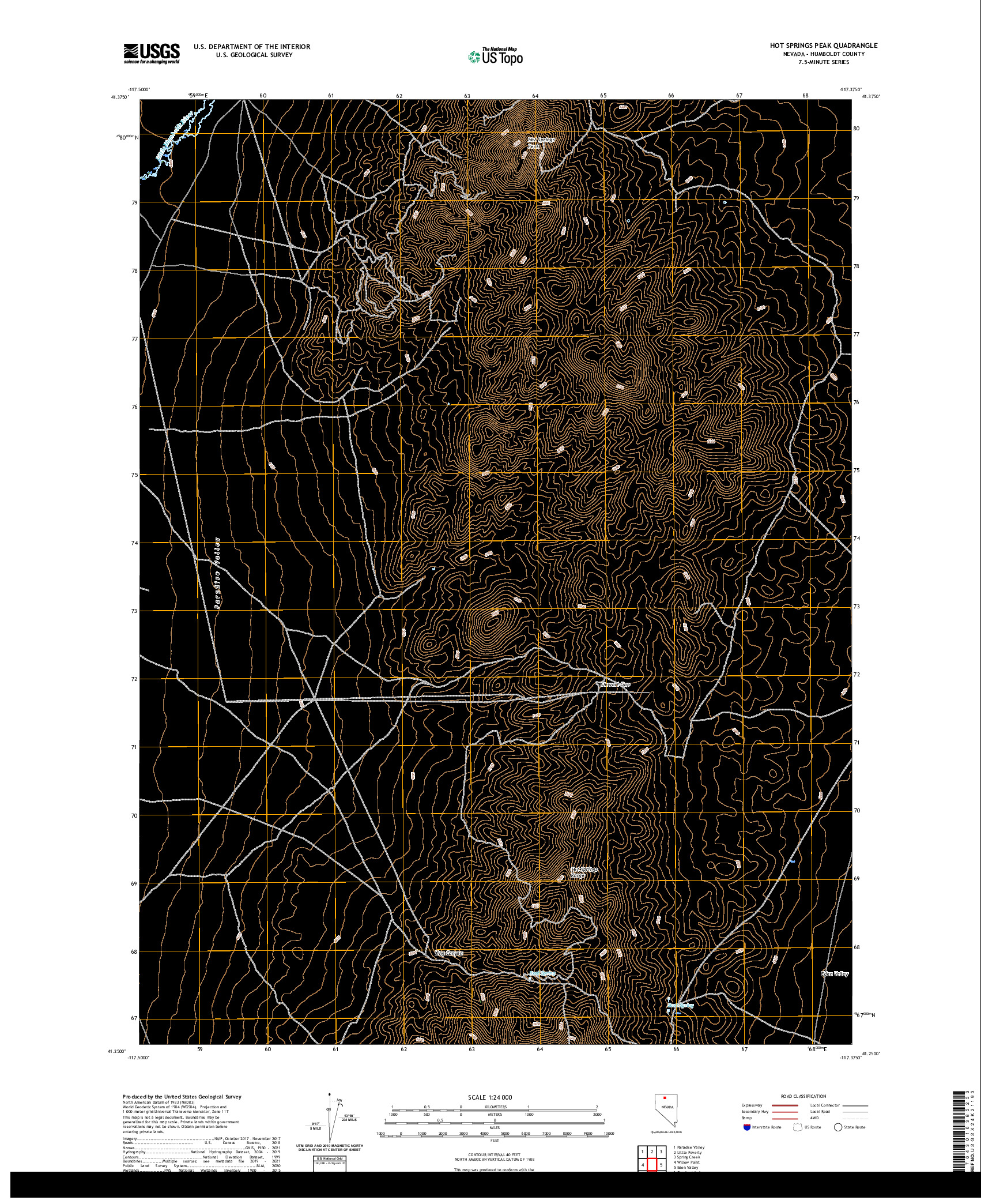 US TOPO 7.5-MINUTE MAP FOR HOT SPRINGS PEAK, NV