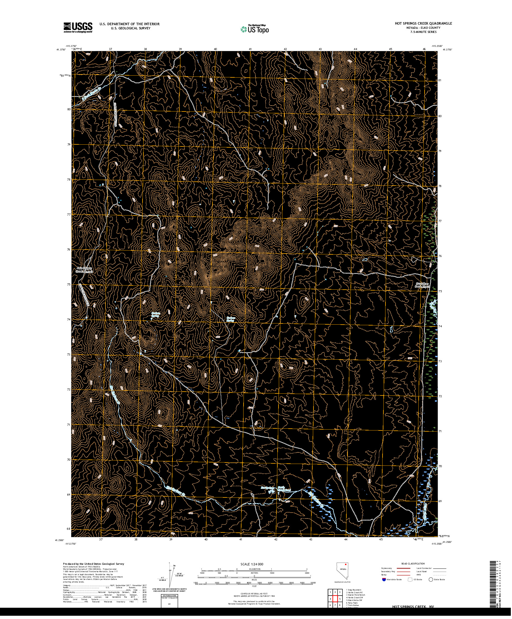 US TOPO 7.5-MINUTE MAP FOR HOT SPRINGS CREEK, NV