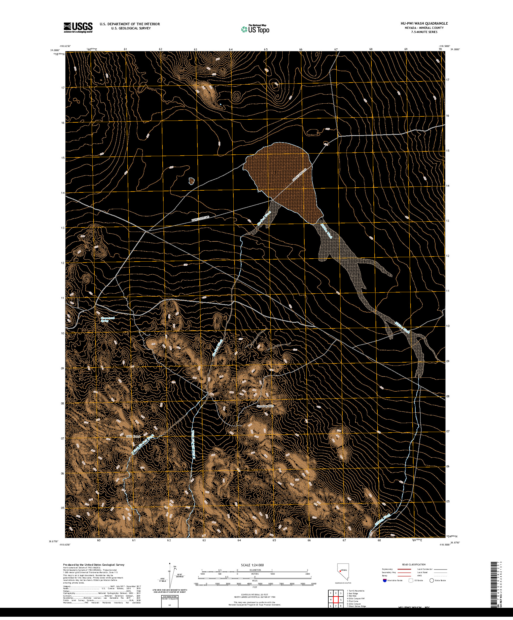 US TOPO 7.5-MINUTE MAP FOR HU-PWI WASH, NV