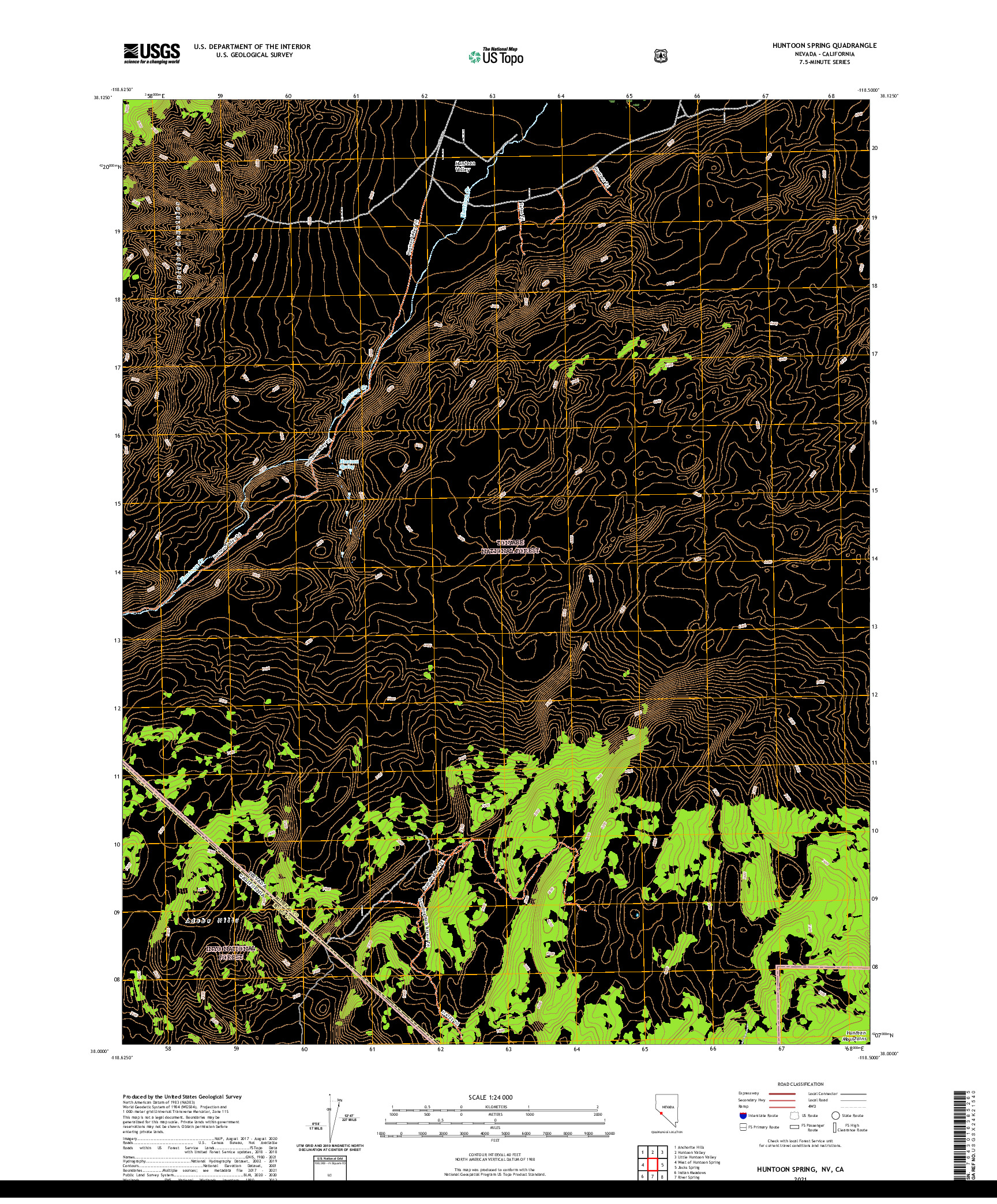 US TOPO 7.5-MINUTE MAP FOR HUNTOON SPRING, NV,CA