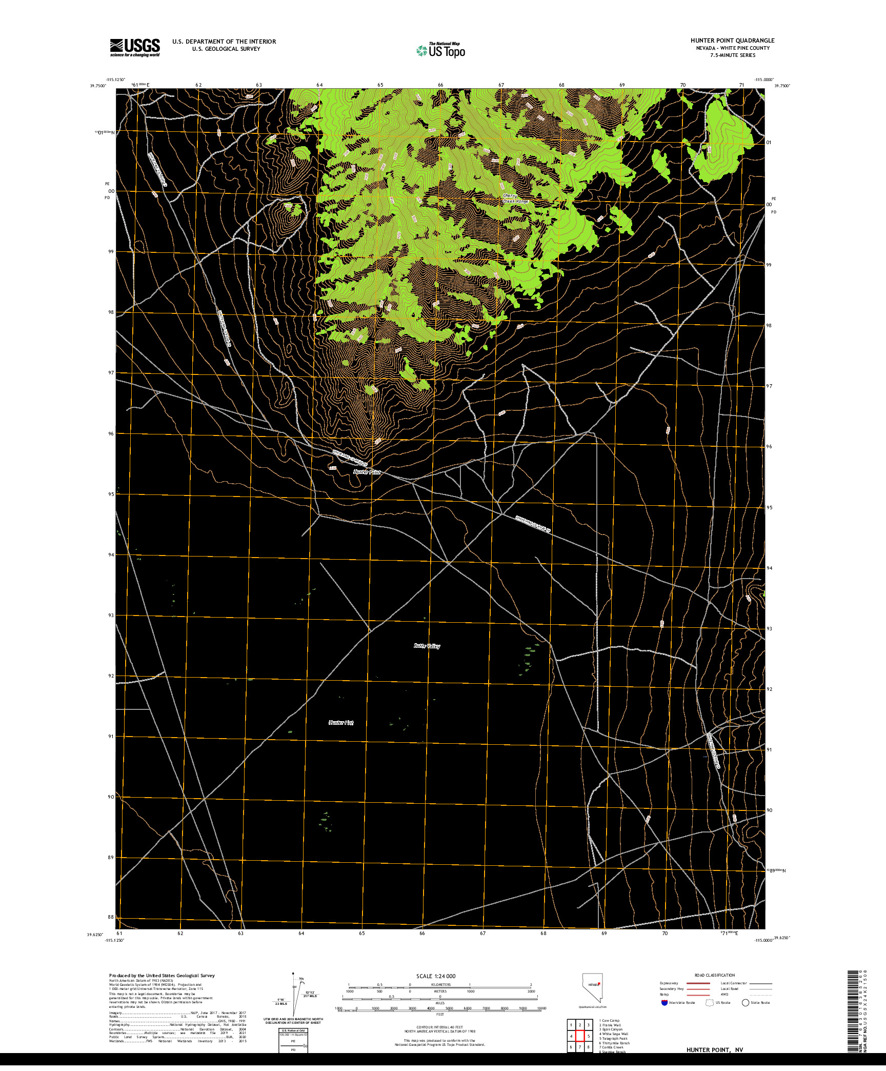 US TOPO 7.5-MINUTE MAP FOR HUNTER POINT, NV