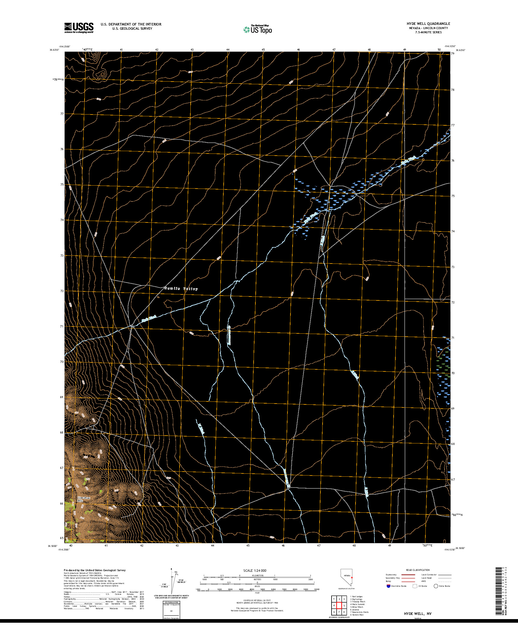 US TOPO 7.5-MINUTE MAP FOR HYDE WELL, NV