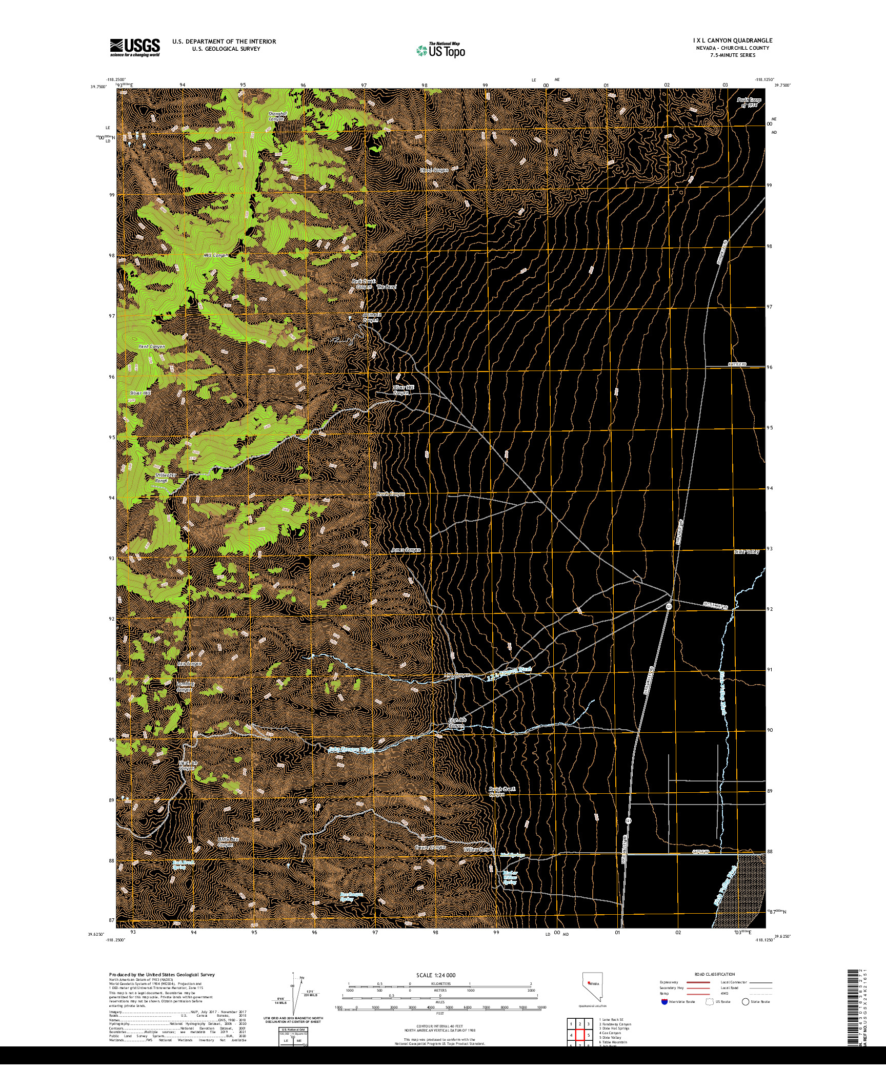 US TOPO 7.5-MINUTE MAP FOR I X L CANYON, NV