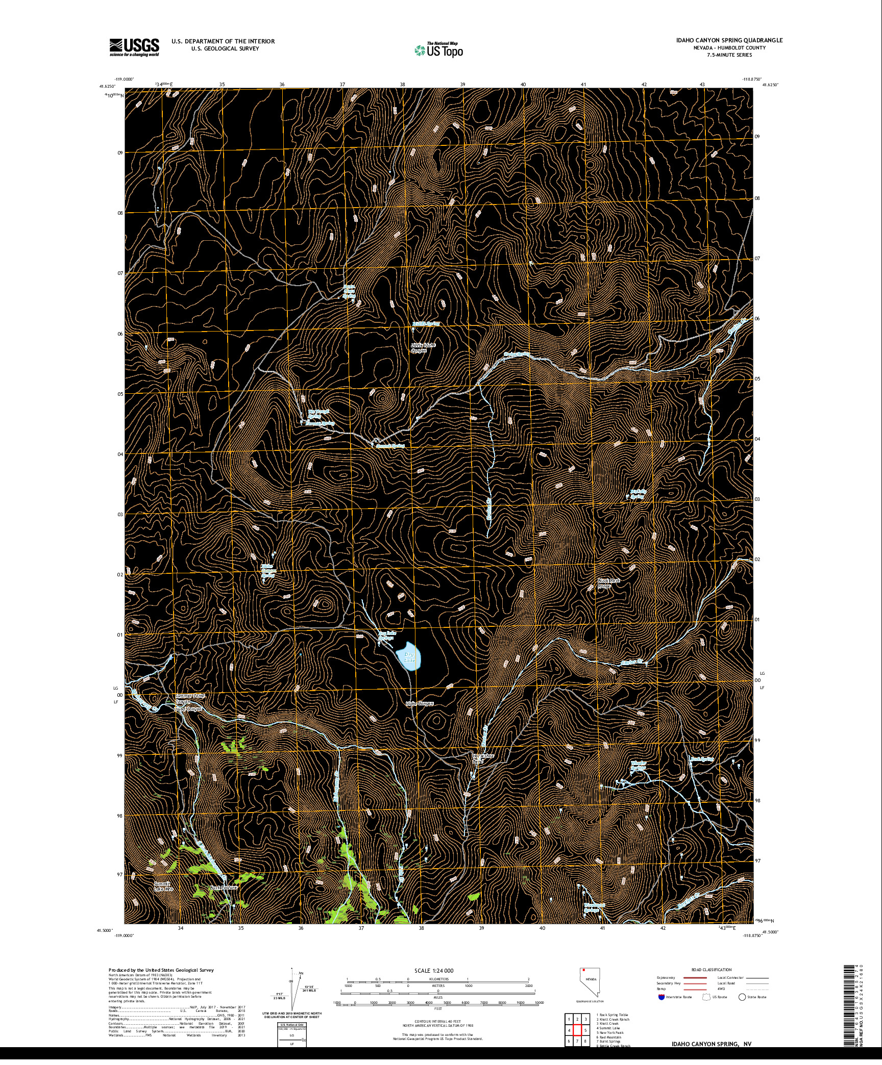 US TOPO 7.5-MINUTE MAP FOR IDAHO CANYON SPRING, NV