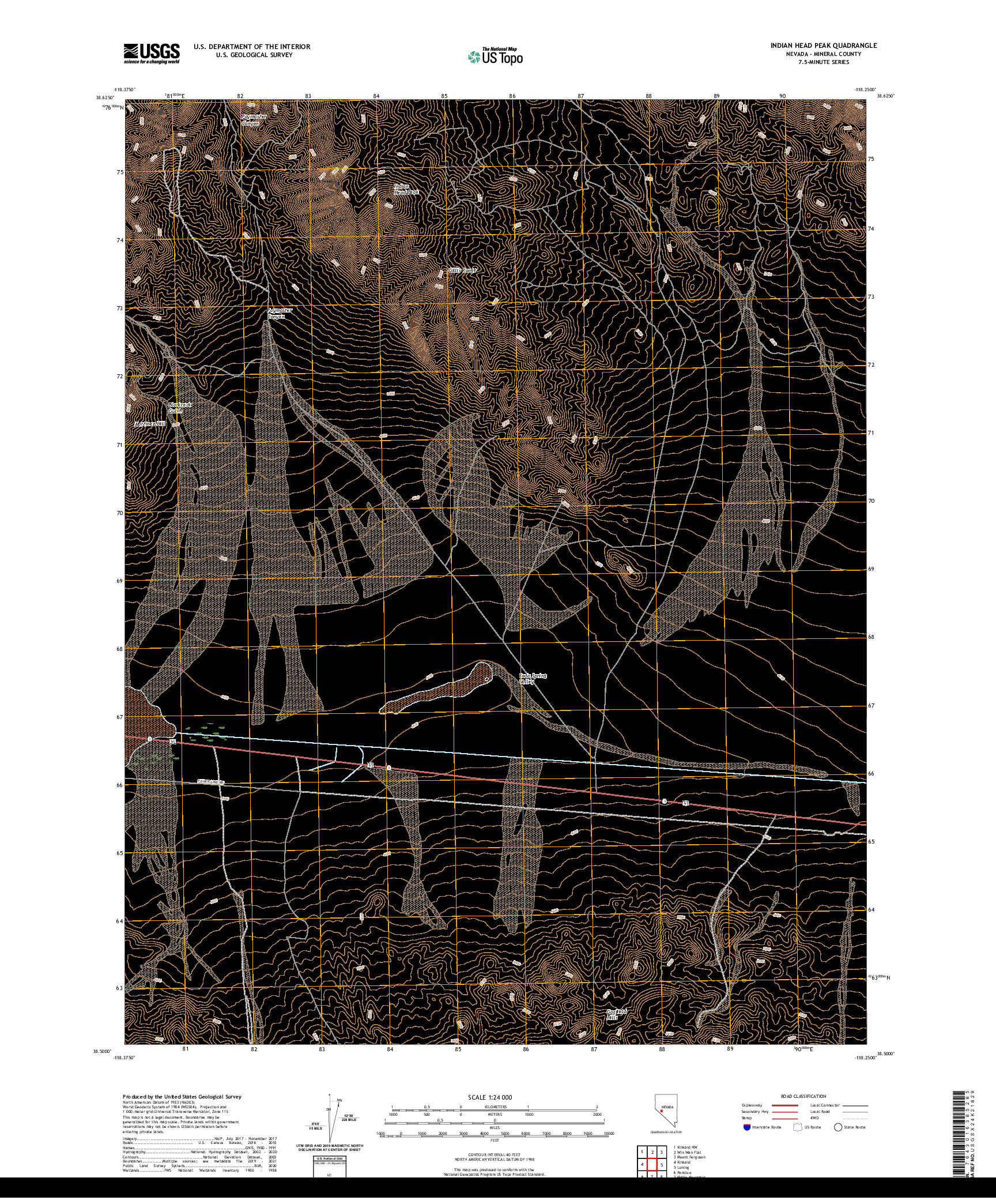 US TOPO 7.5-MINUTE MAP FOR INDIAN HEAD PEAK, NV