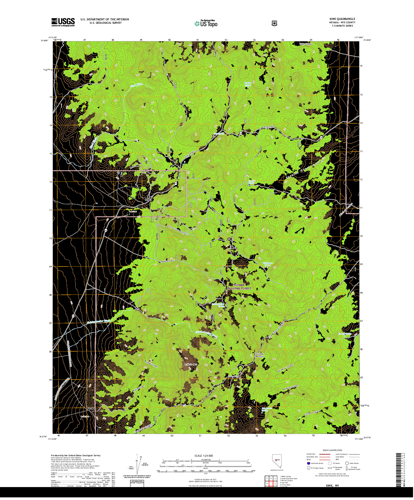 US TOPO 7.5-MINUTE MAP FOR IONE, NV