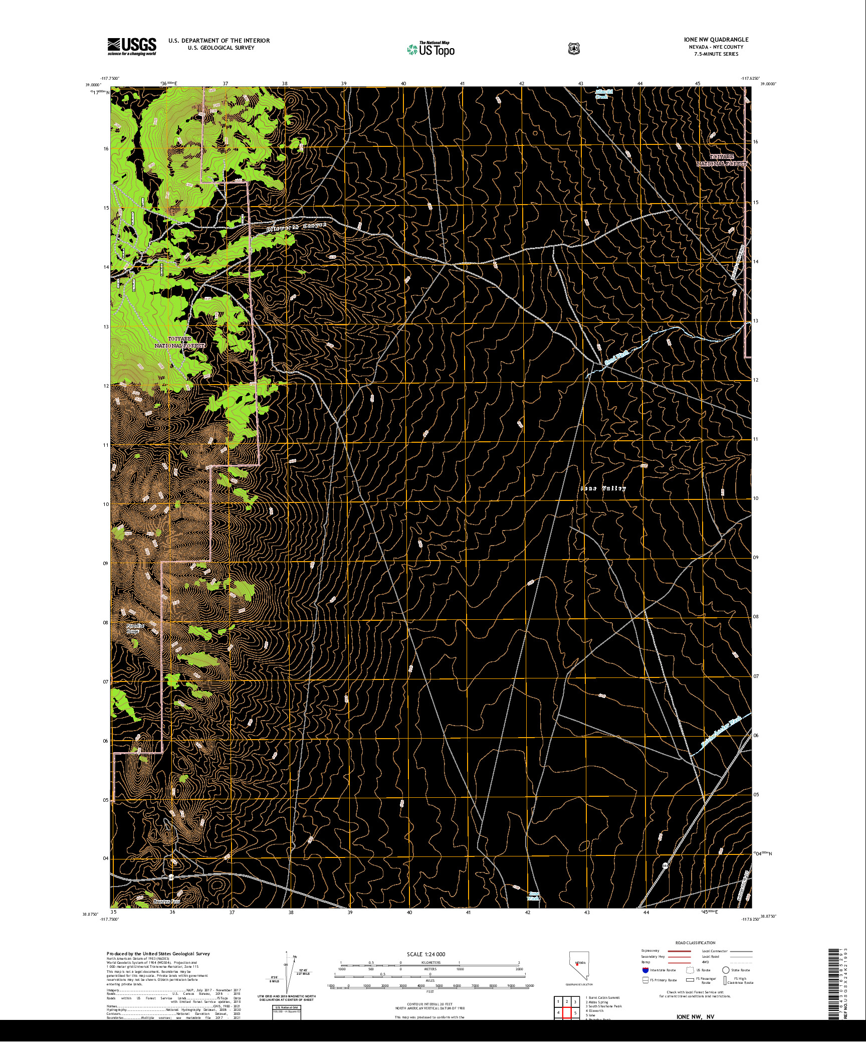 US TOPO 7.5-MINUTE MAP FOR IONE NW, NV