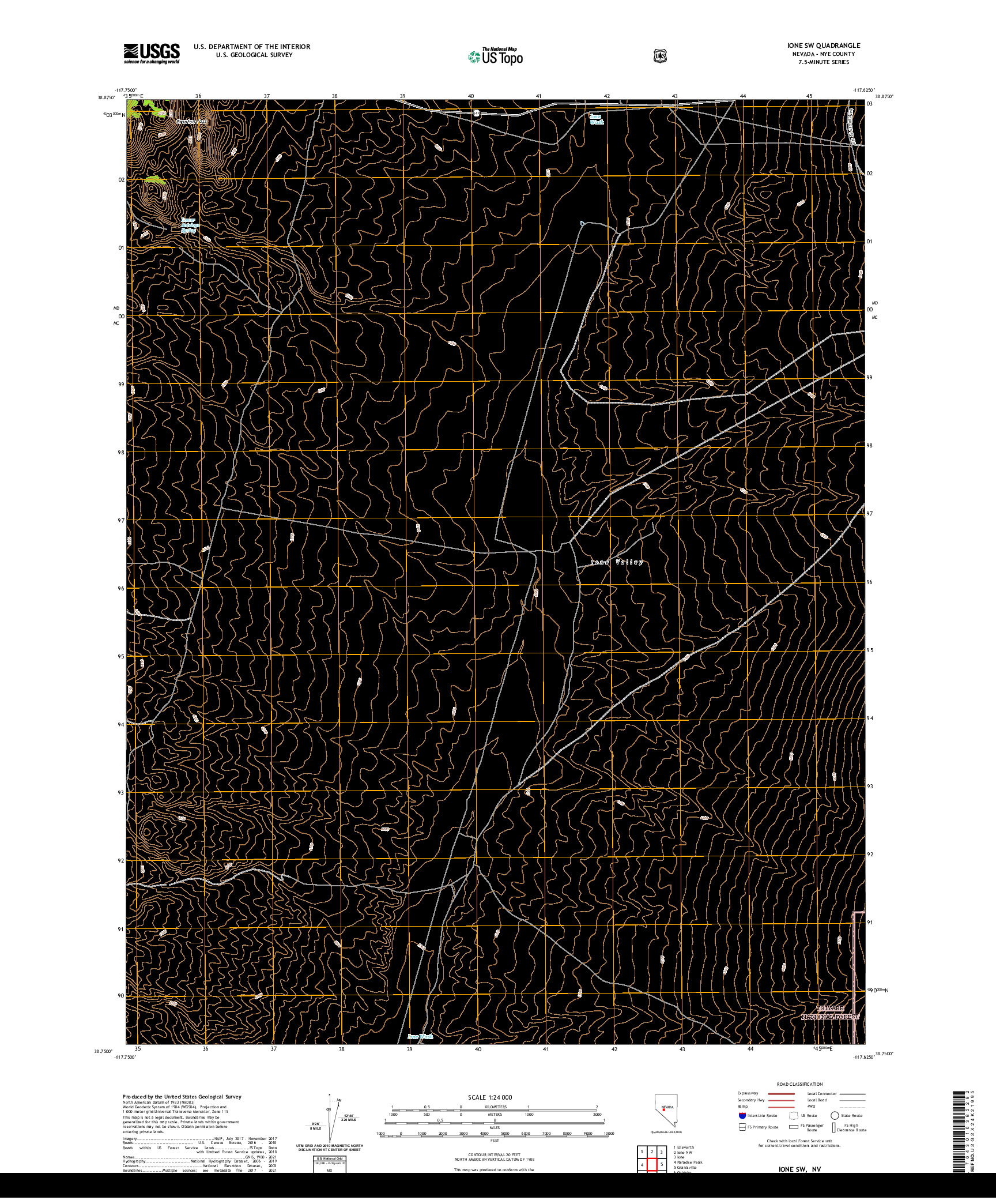 US TOPO 7.5-MINUTE MAP FOR IONE SW, NV