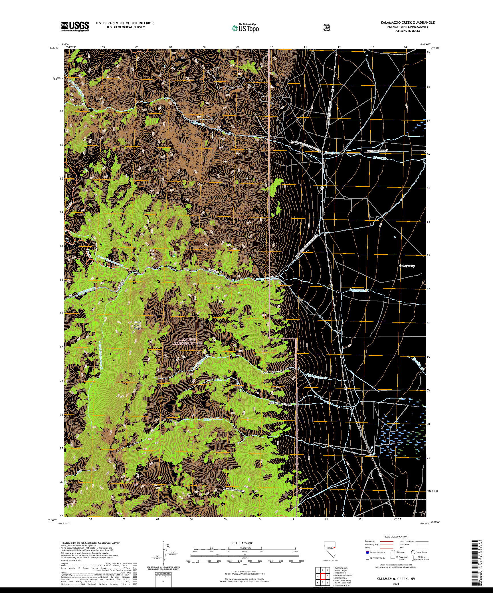 US TOPO 7.5-MINUTE MAP FOR KALAMAZOO CREEK, NV