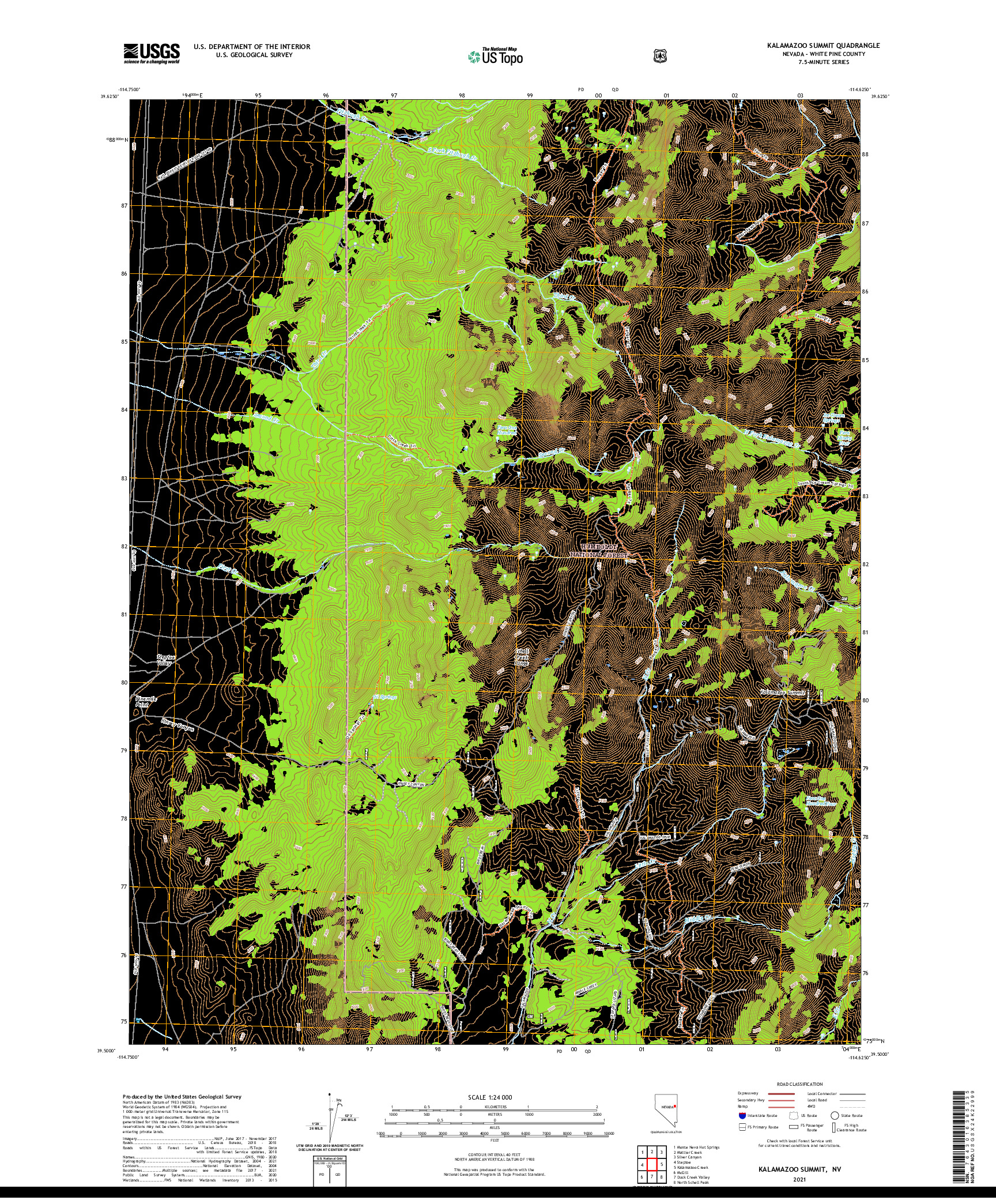 US TOPO 7.5-MINUTE MAP FOR KALAMAZOO SUMMIT, NV