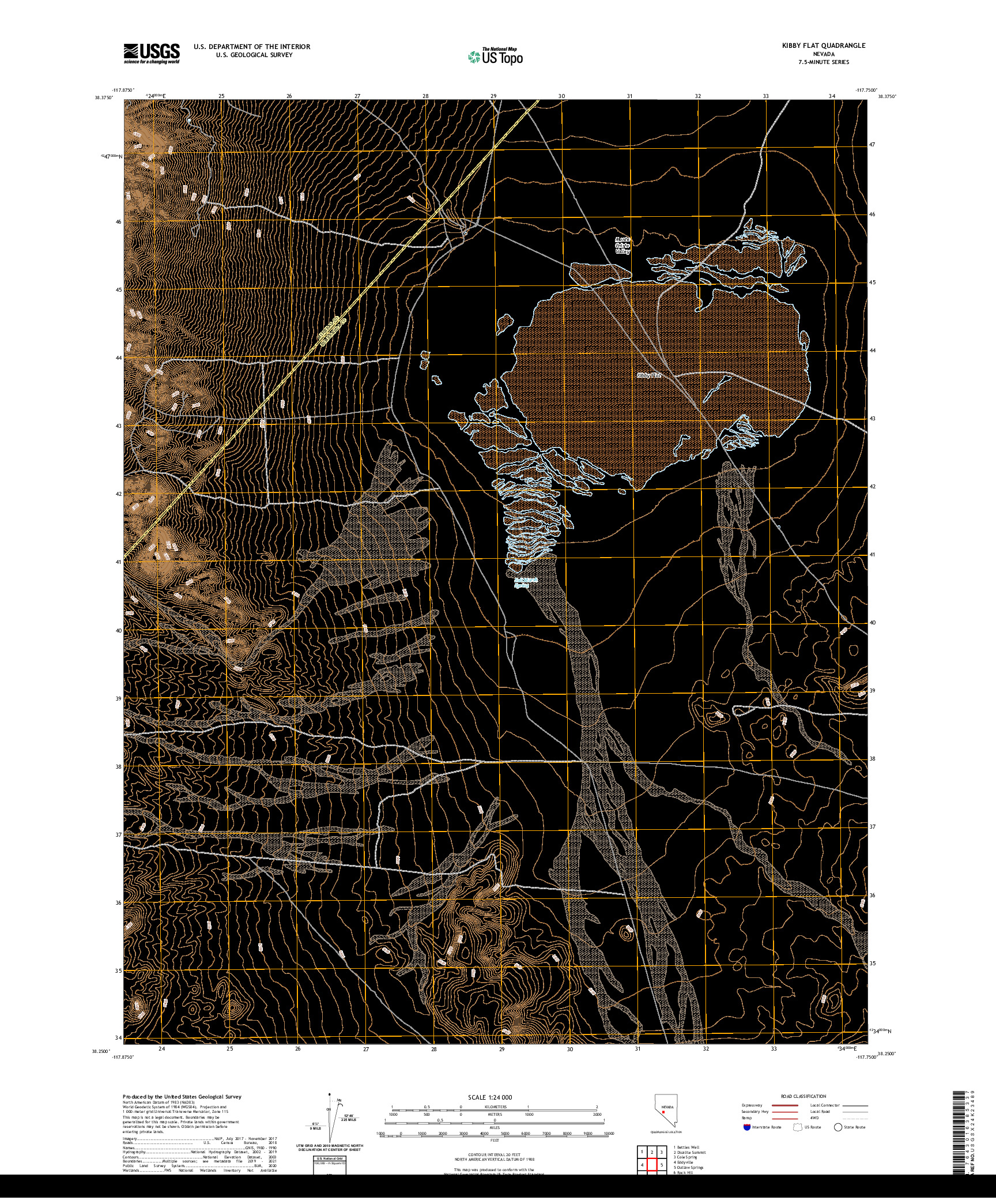 US TOPO 7.5-MINUTE MAP FOR KIBBY FLAT, NV