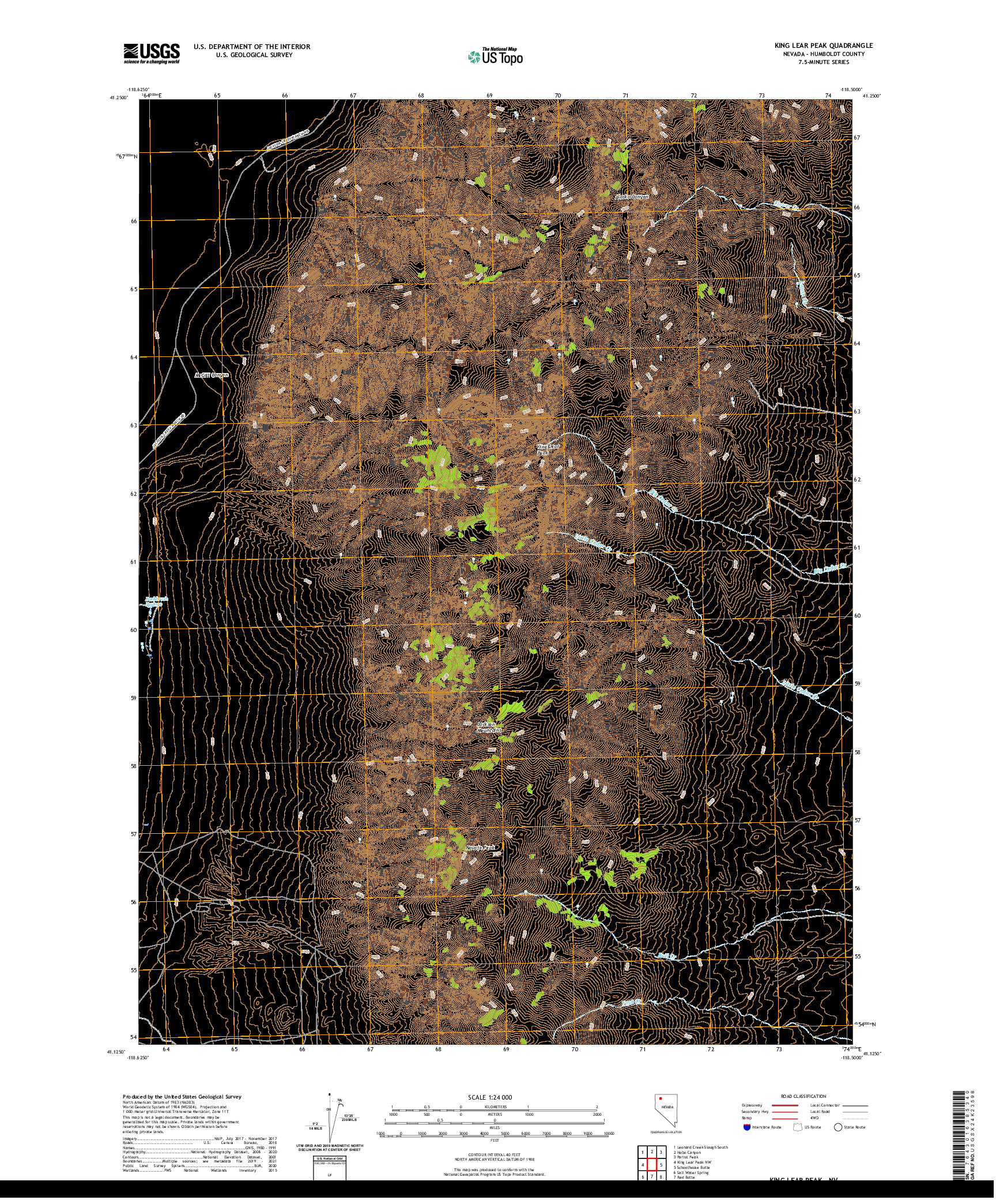 US TOPO 7.5-MINUTE MAP FOR KING LEAR PEAK, NV