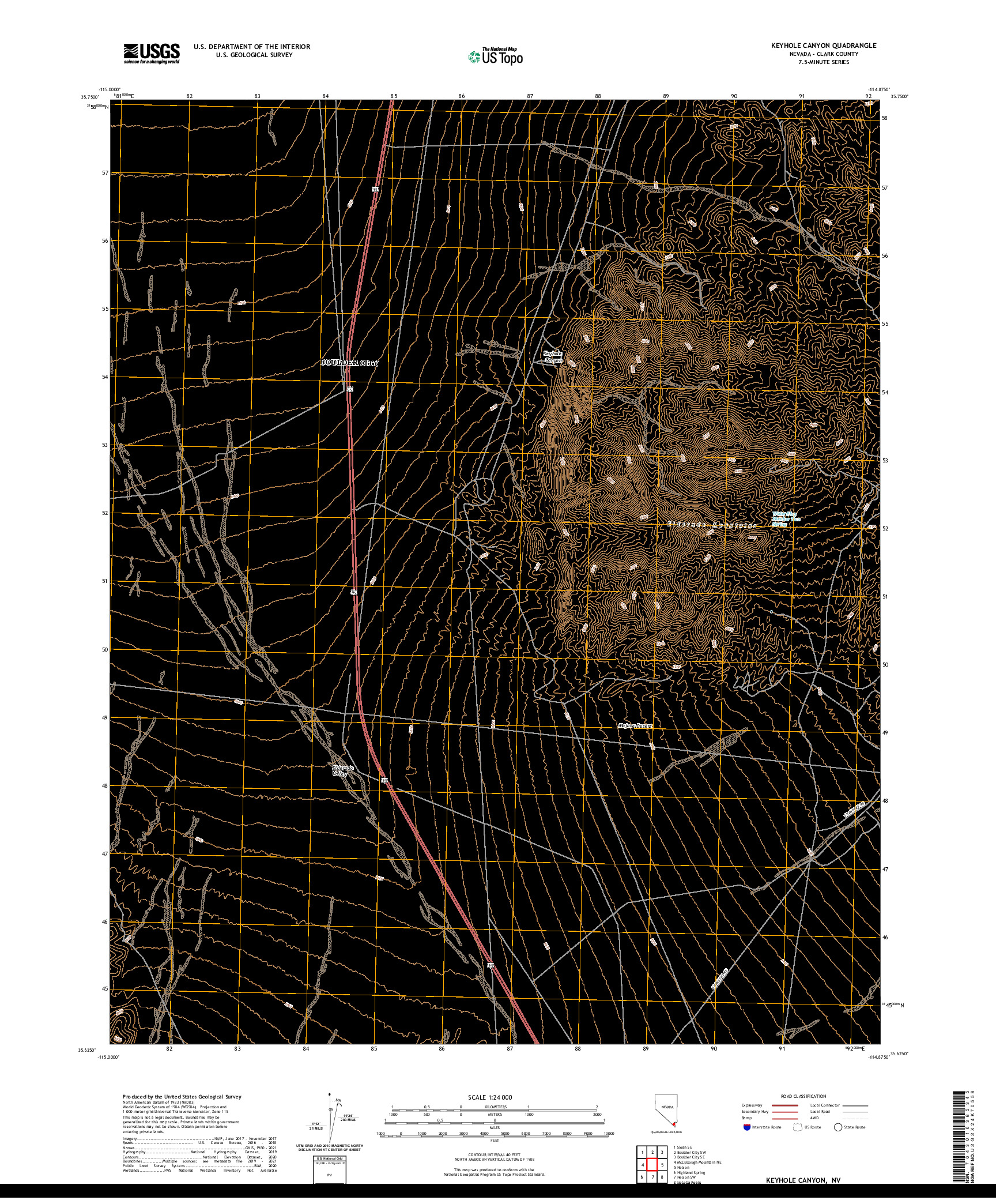 US TOPO 7.5-MINUTE MAP FOR KEYHOLE CANYON, NV